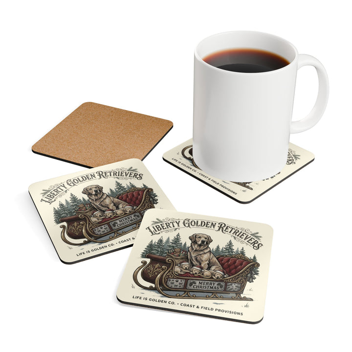 Liberty Goldens Christmas Corkwood Coaster Set