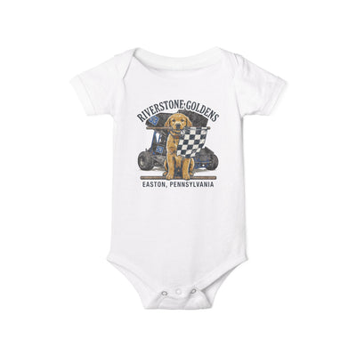 Riverstone Goldens Racing Baby Onesie