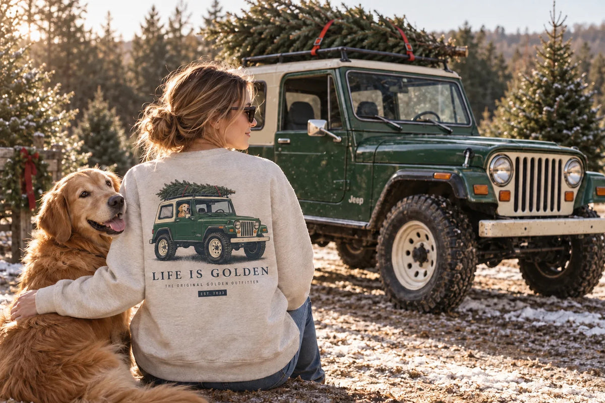 Personalized Life Is Golden garments with dog artwork.
