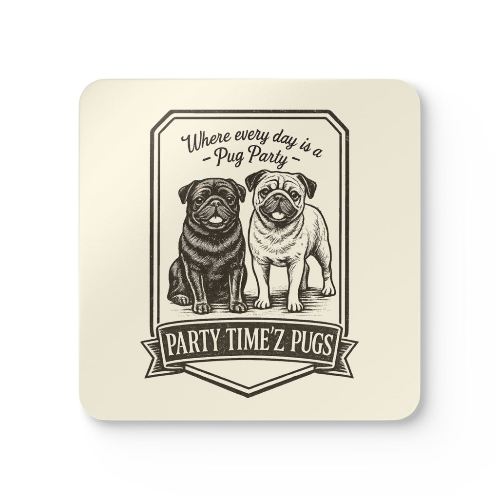 Party Time'Z Pugs Corkwood Coaster Set