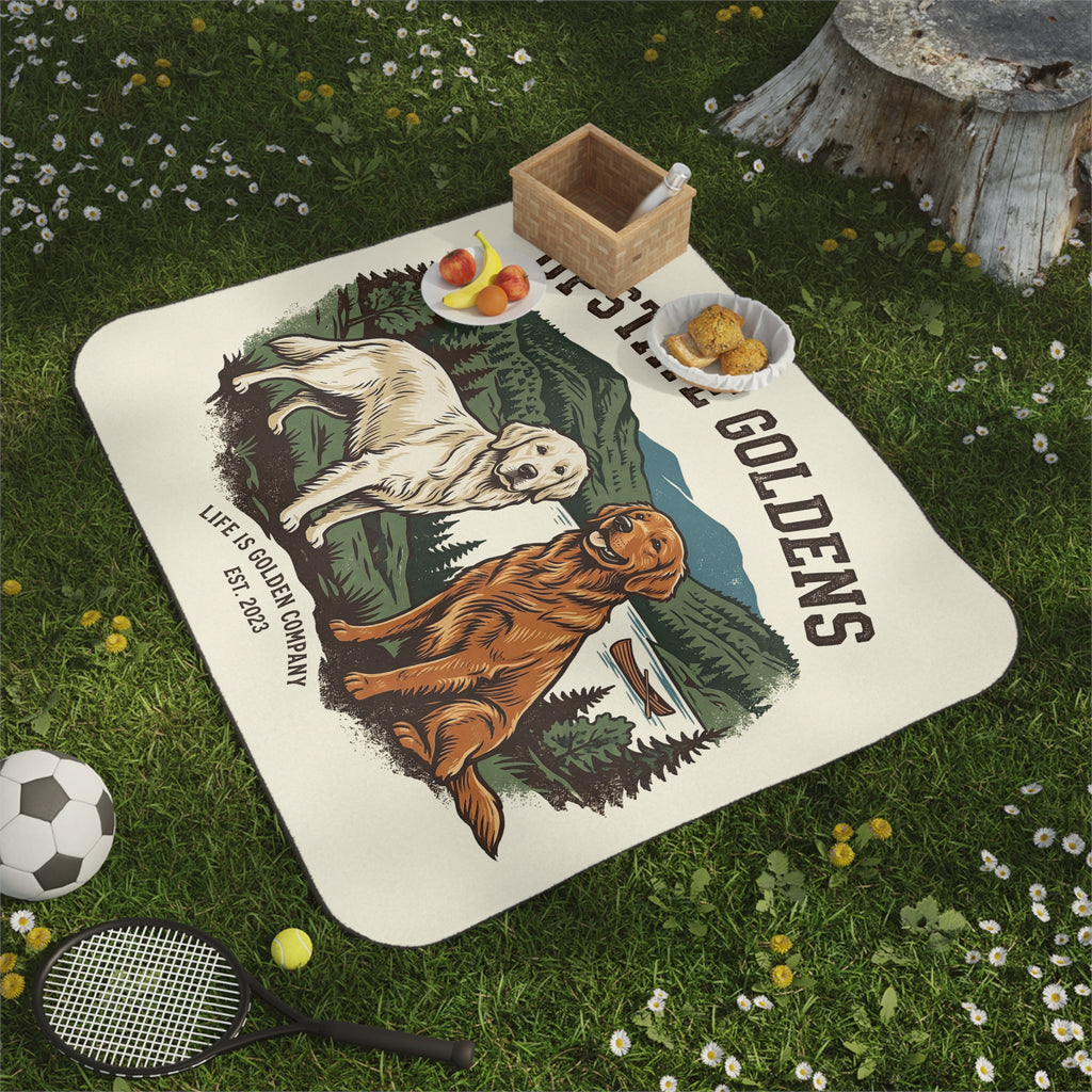 Upstate Goldens Picnic Blanket with Water Resistant Backing