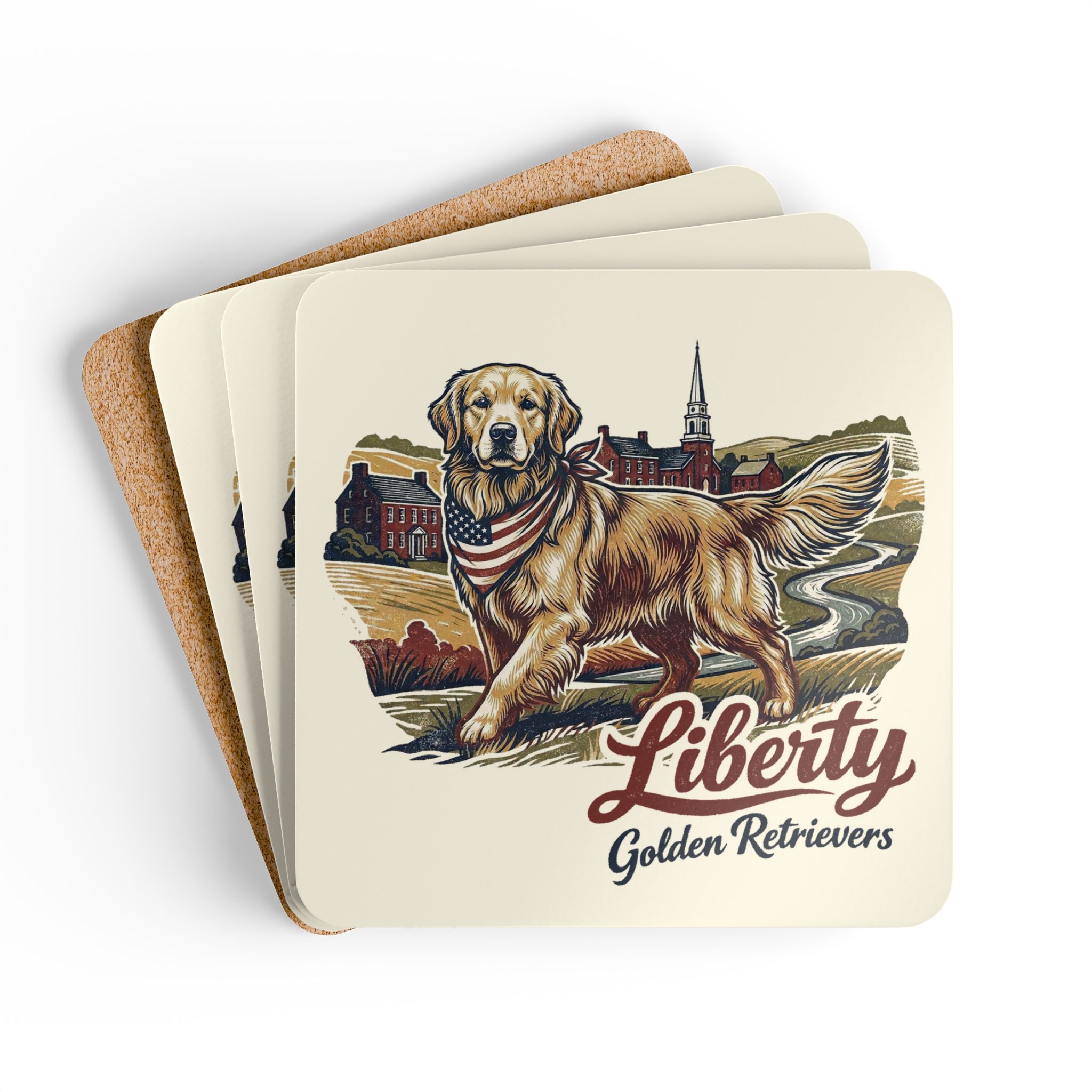 Liberty Golden Retrievers Corkwood Coaster Set