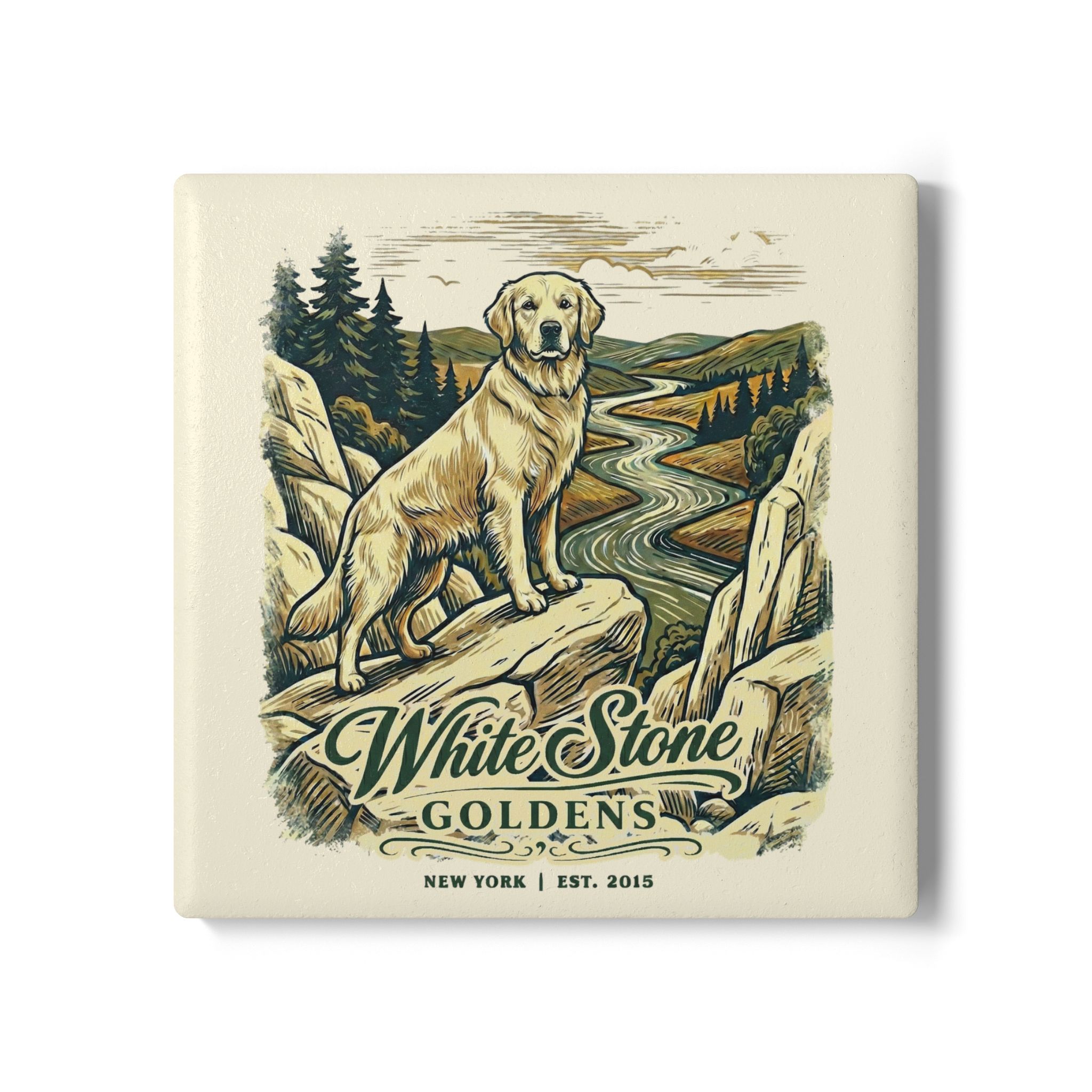 White Stone Goldens Ceramic Coaster