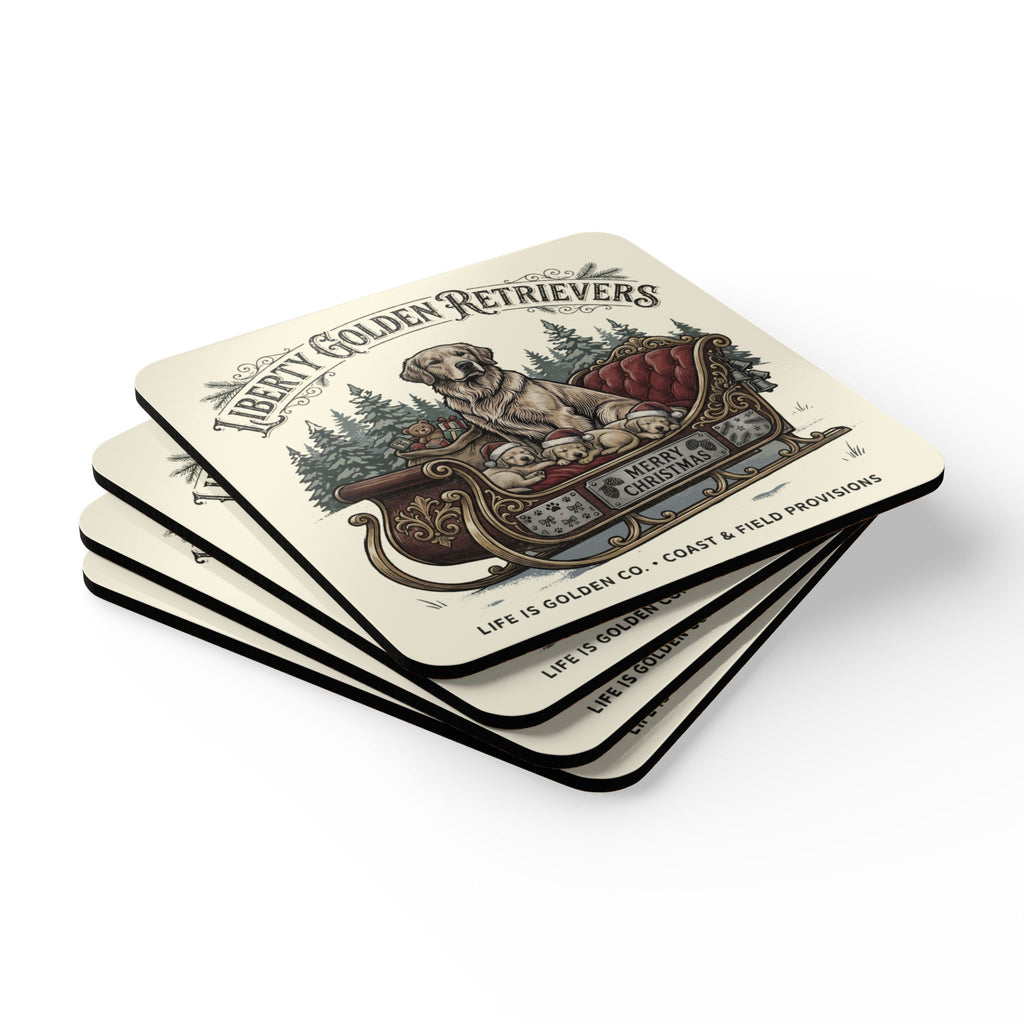 Liberty Goldens Christmas Corkwood Coaster Set