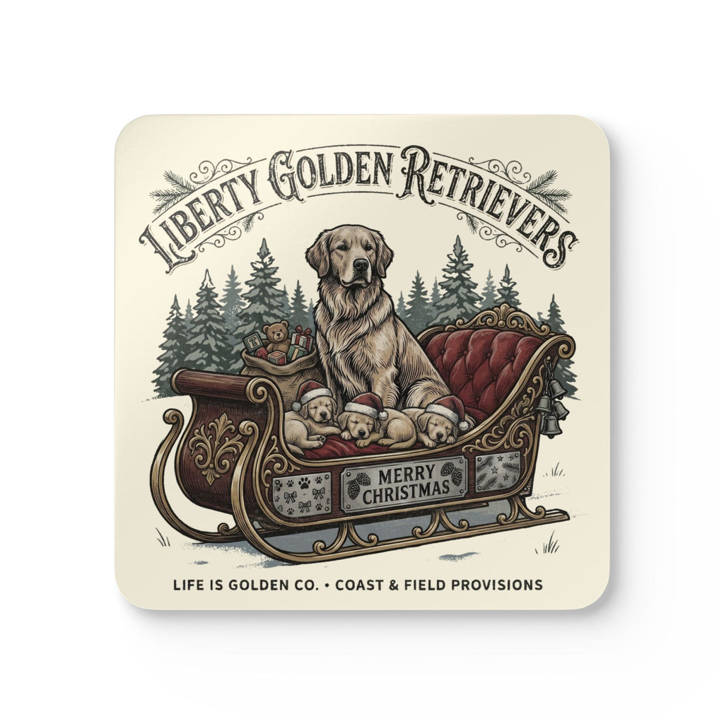 Liberty Goldens Christmas Corkwood Coaster Set