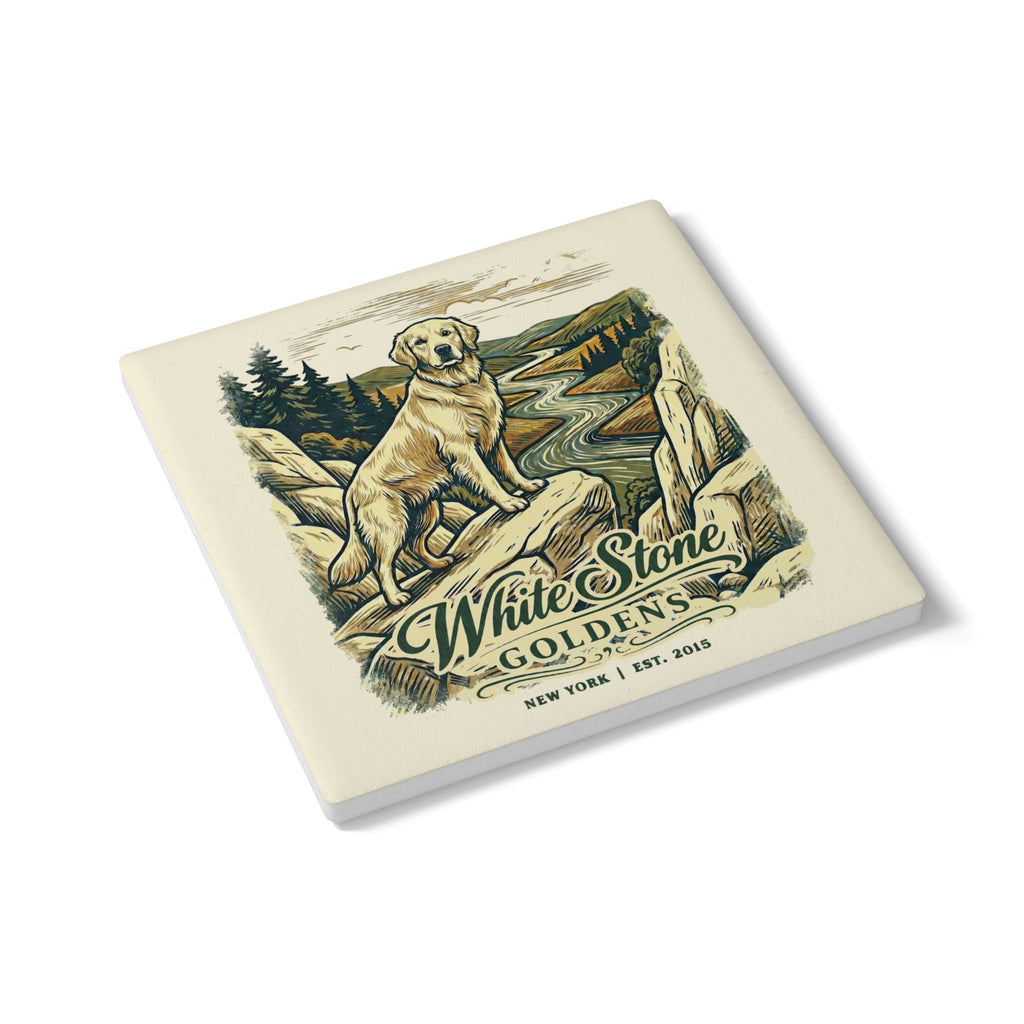 White Stone Goldens Ceramic Coaster