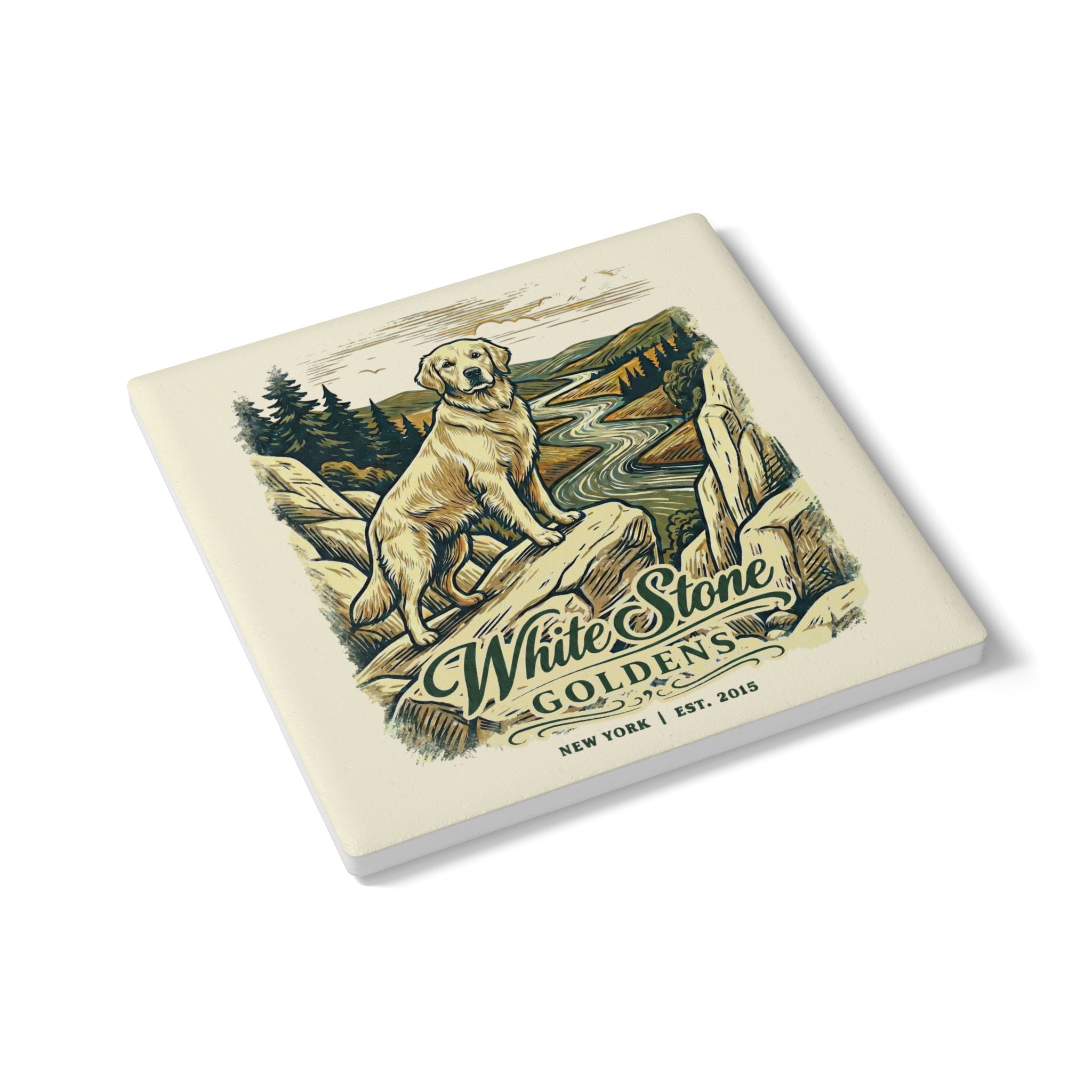 White Stone Goldens Ceramic Coaster
