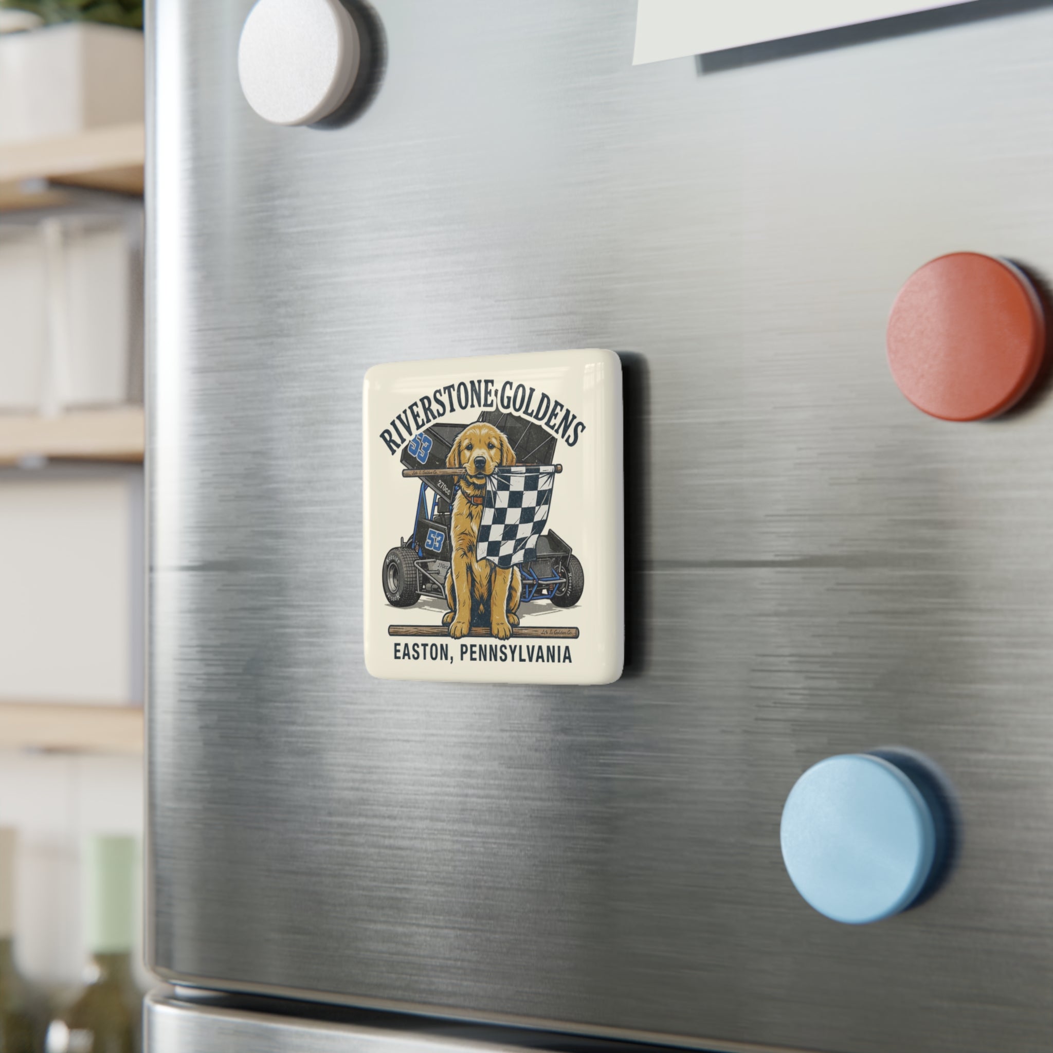 Riverstone Goldens Racing Ceramic Magnet