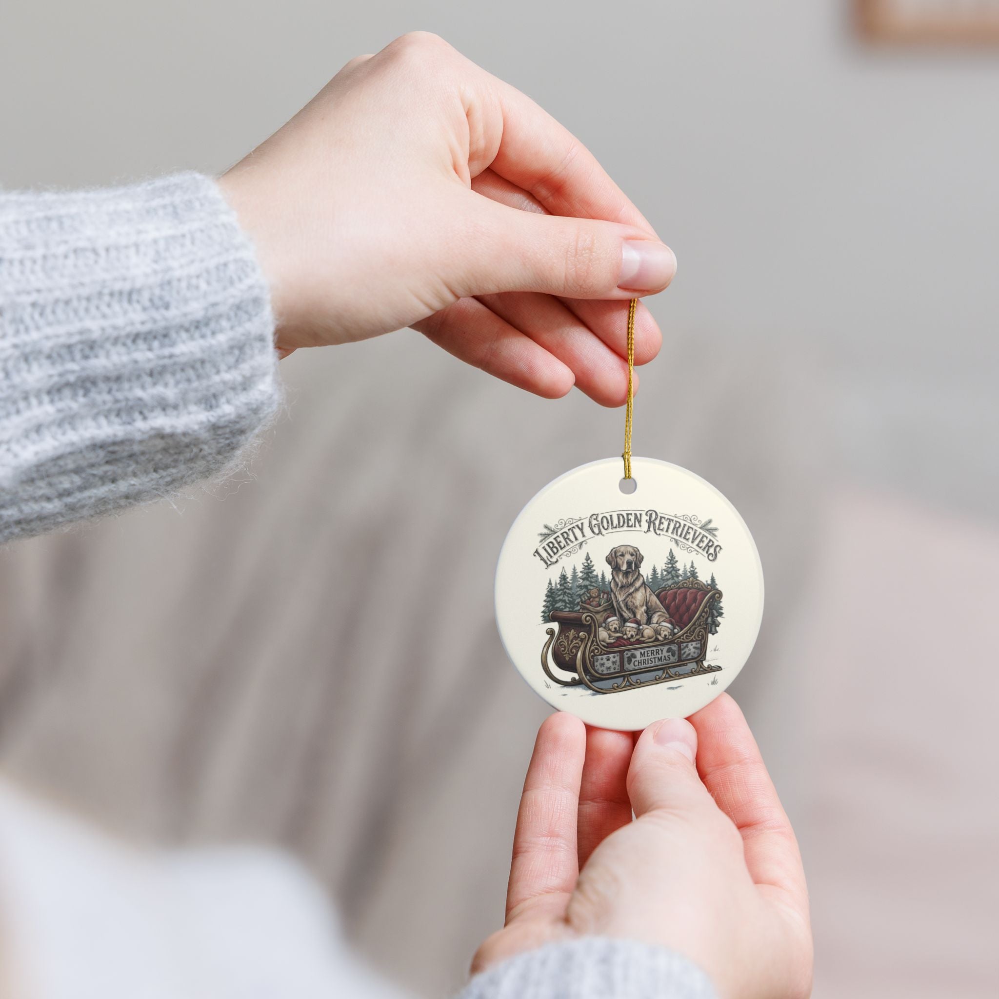 Liberty Goldens Christmas Ceramic Ornament