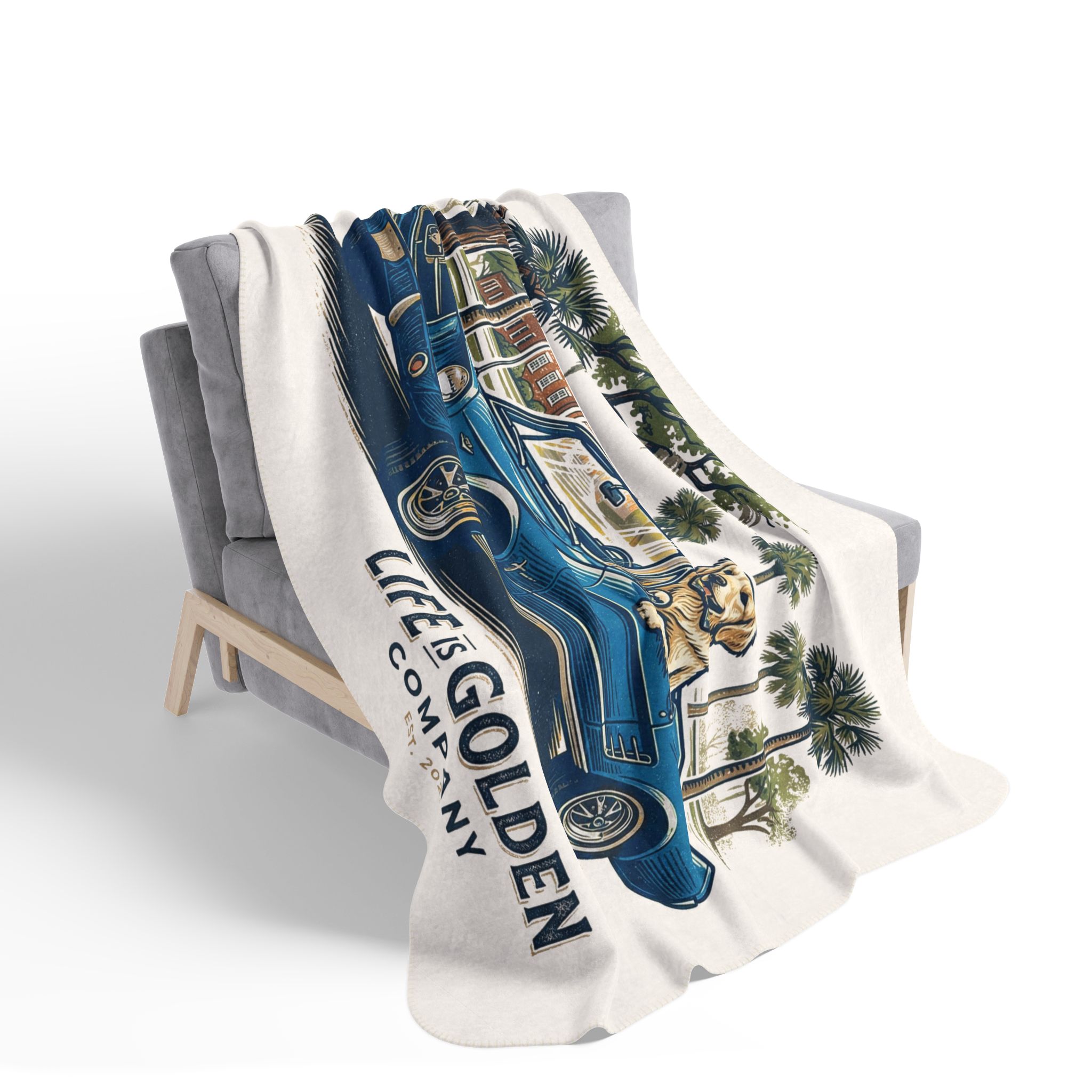 Electric Blue Cruise Cozy Fleece Sherpa Blanket