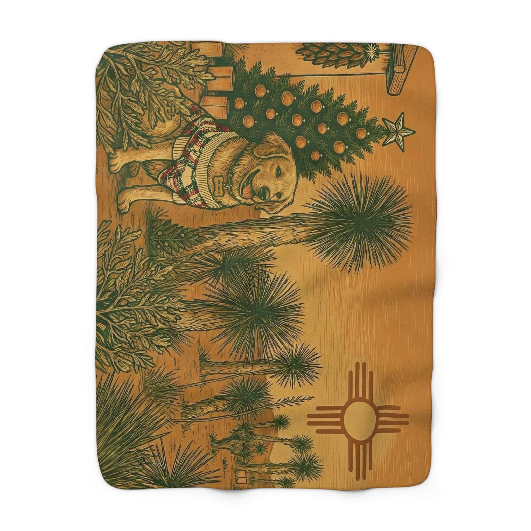 New Mexico Golden Christmas Cozy Sherpa Fleece Blanket