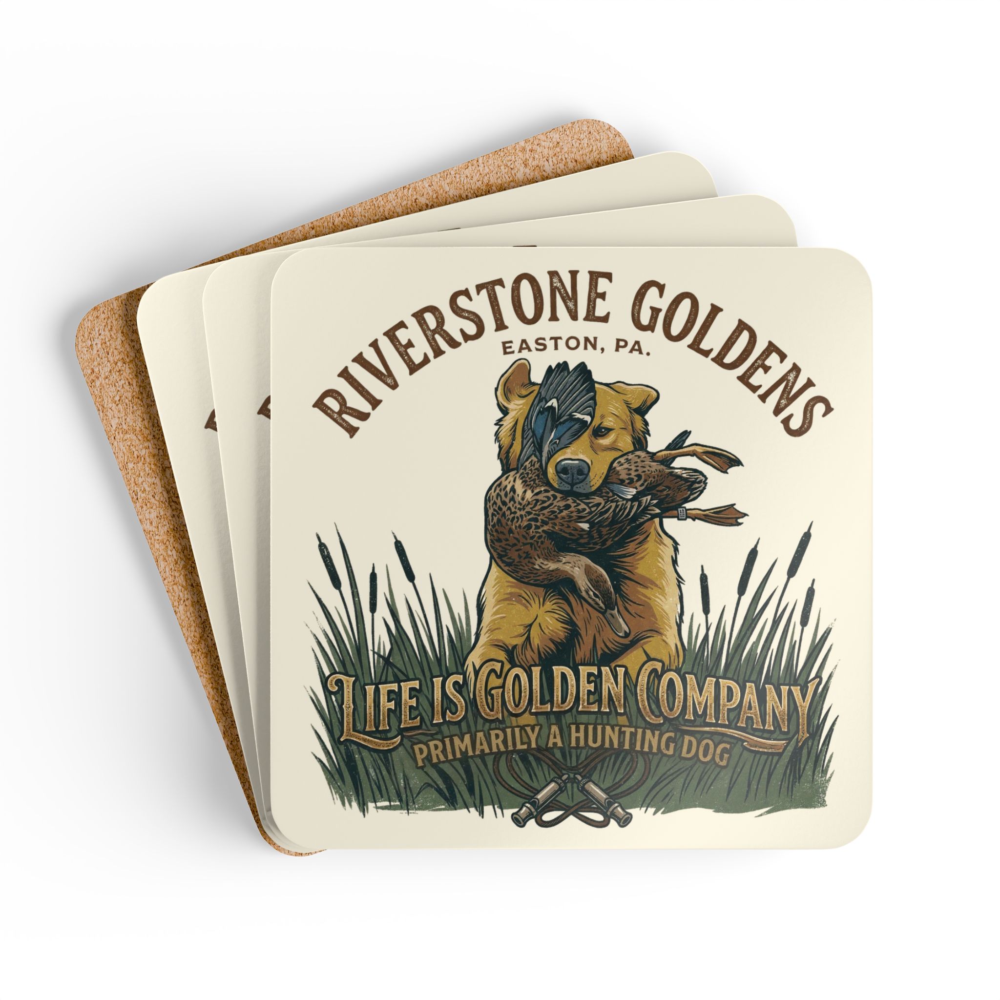 Riverstone Goldens Hunting Corkwood Coaster Set