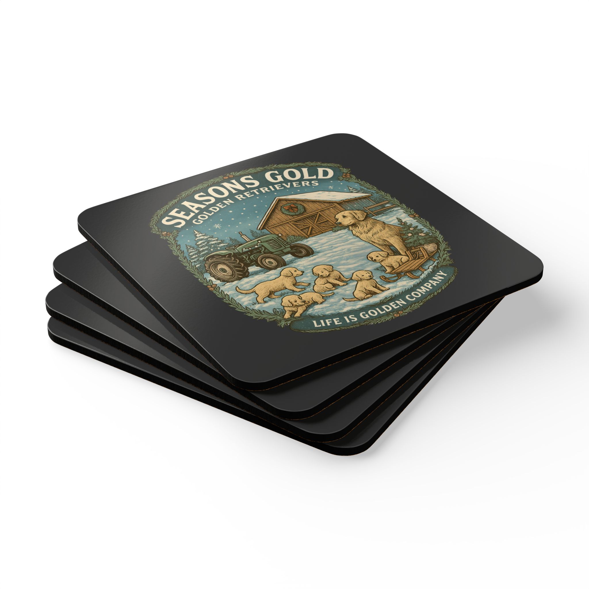 Seasons Gold Corkwood Coaster Set