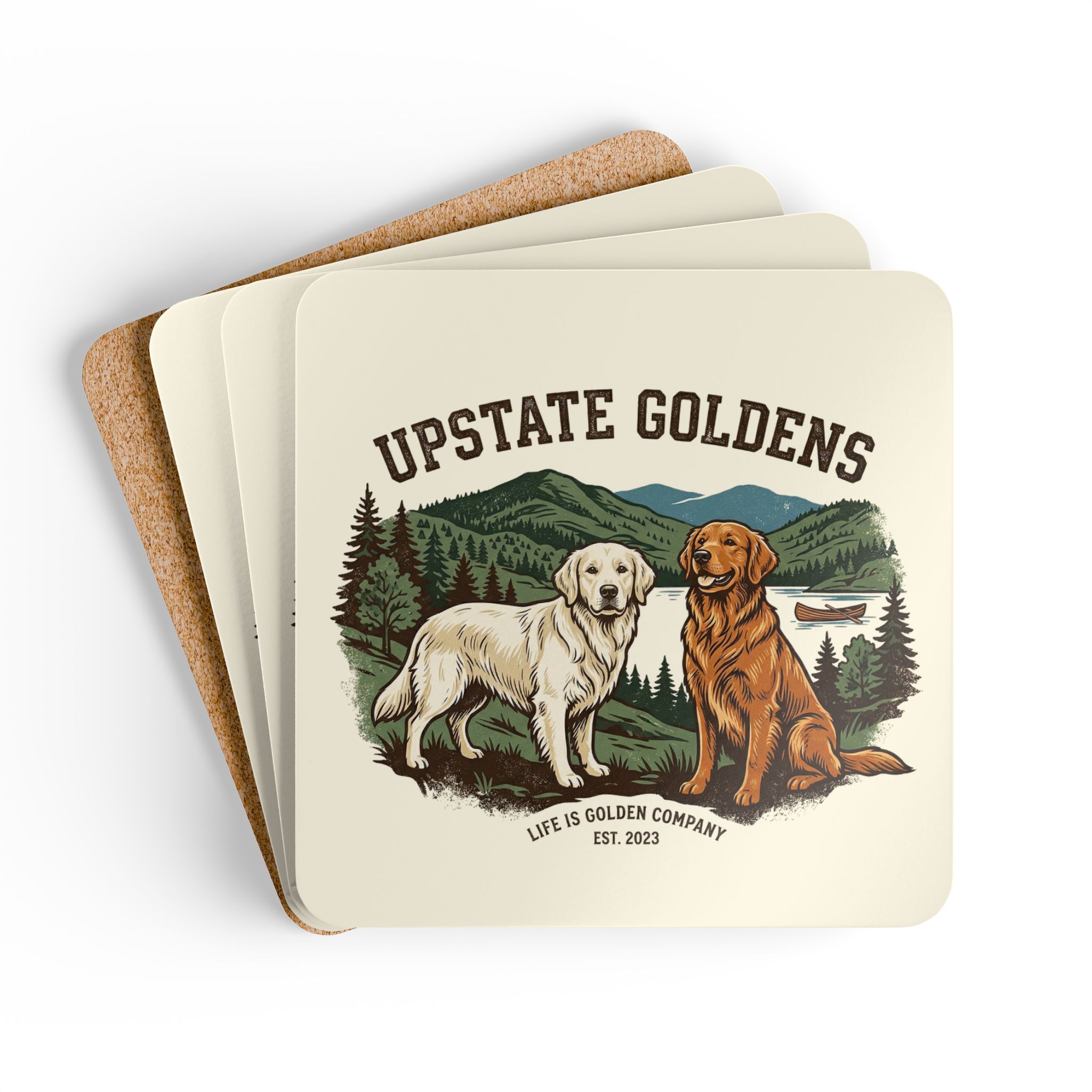 Upstate Goldens Corkwood Coaster Set