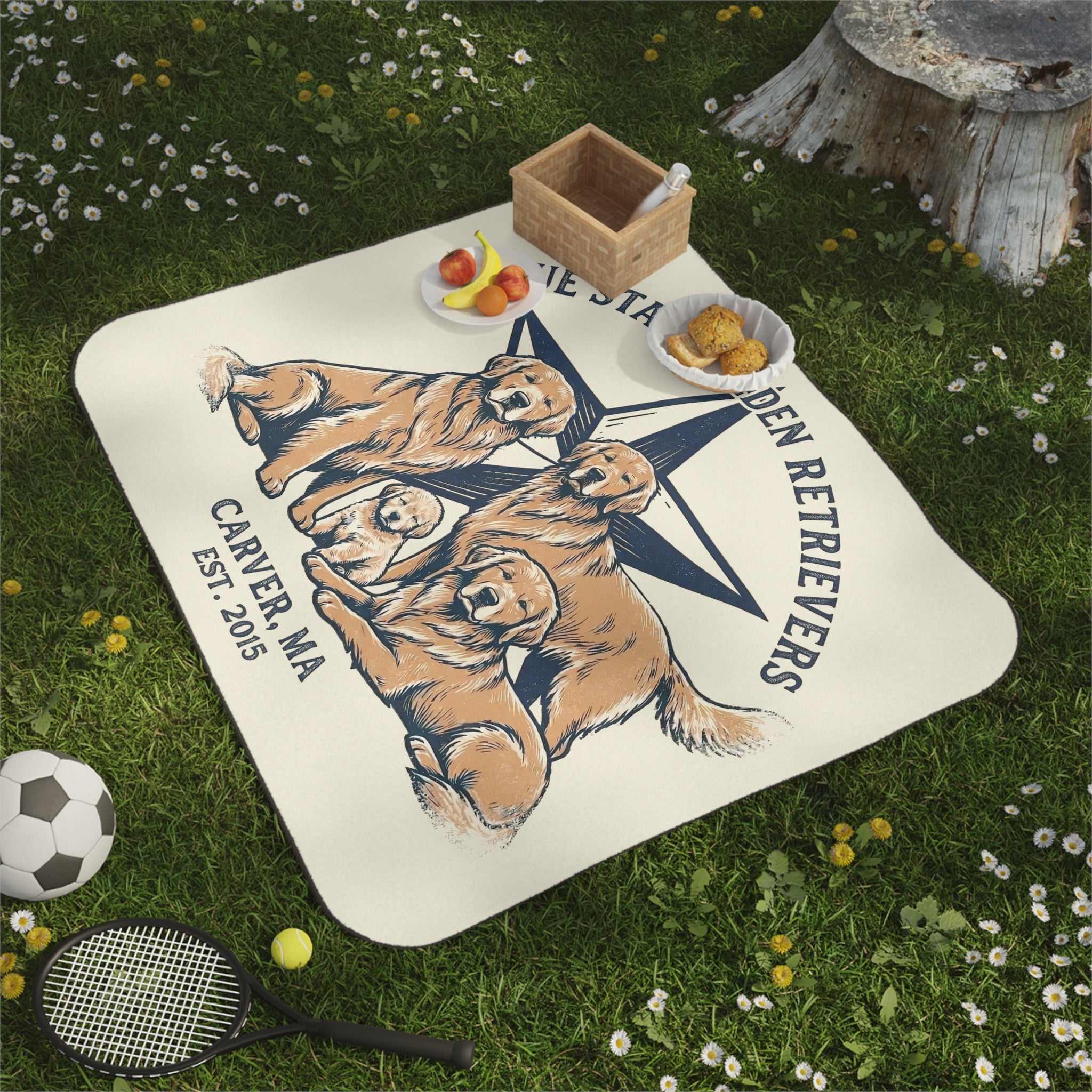 Blue Star Picnic Blanket with Water Resistant Backing