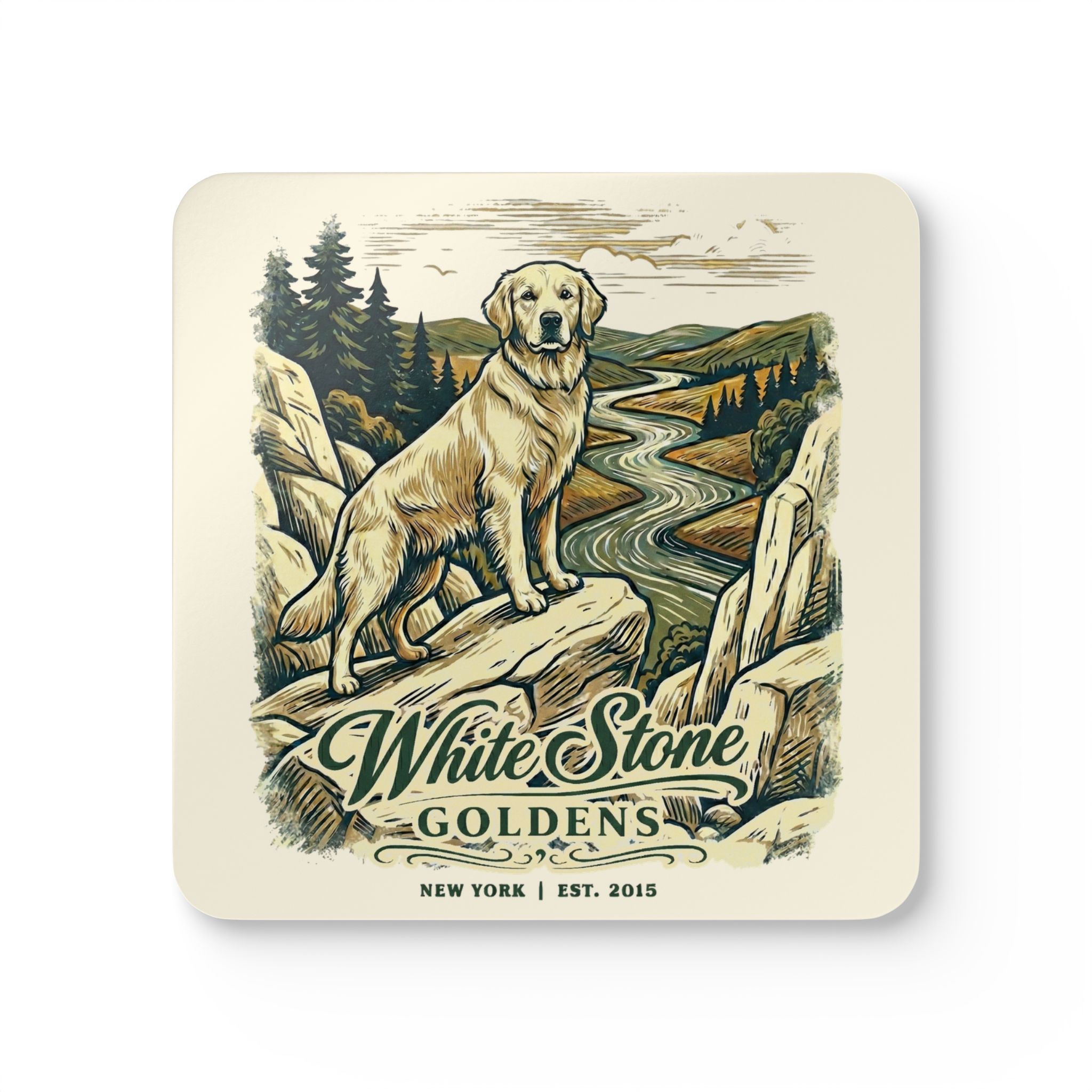 White Stone Goldens Corkwood Coaster Set