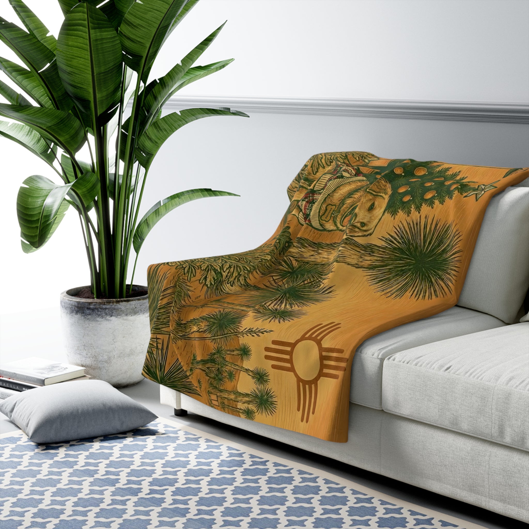 New Mexico Golden Christmas Cozy Sherpa Fleece Blanket