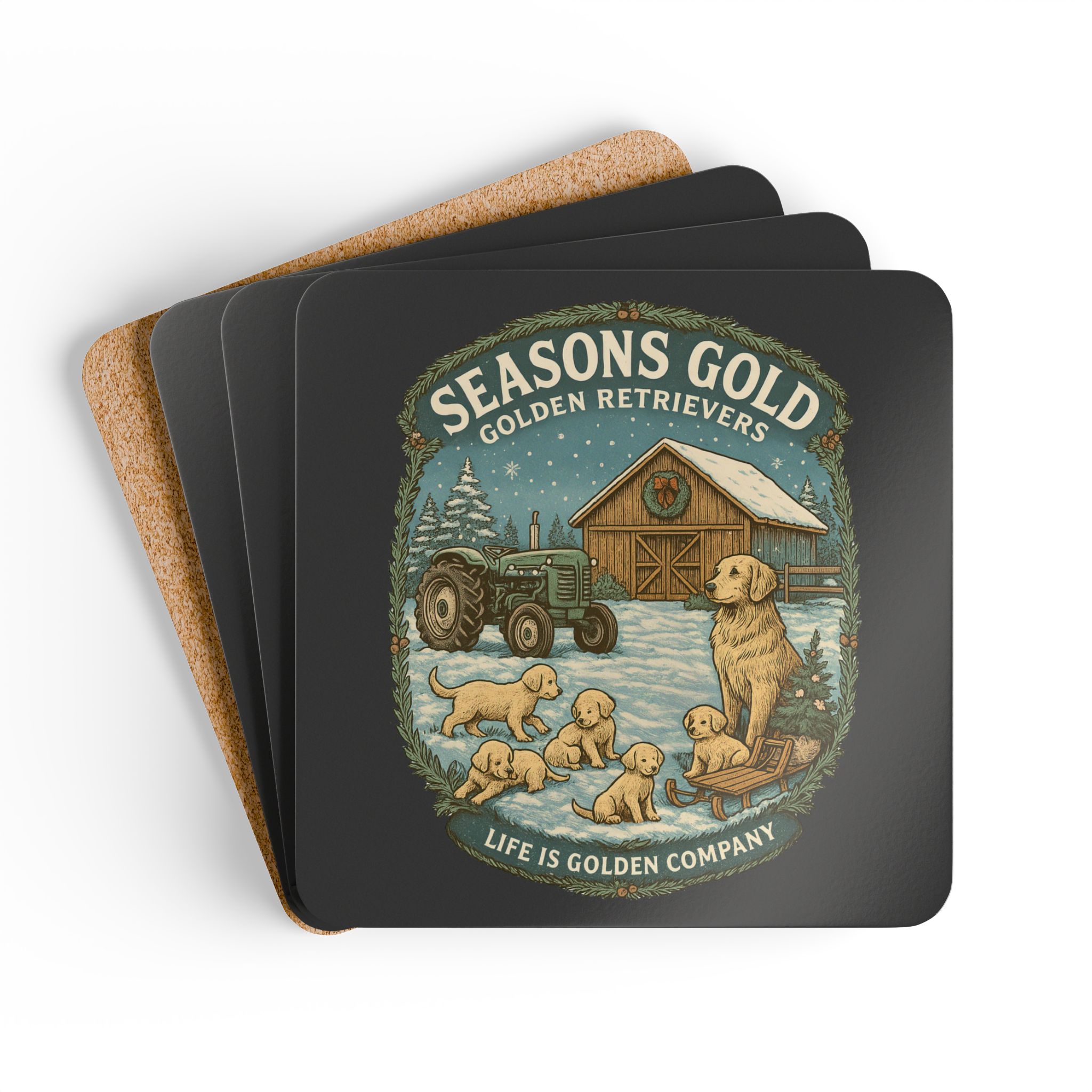 Seasons Gold Corkwood Coaster Set