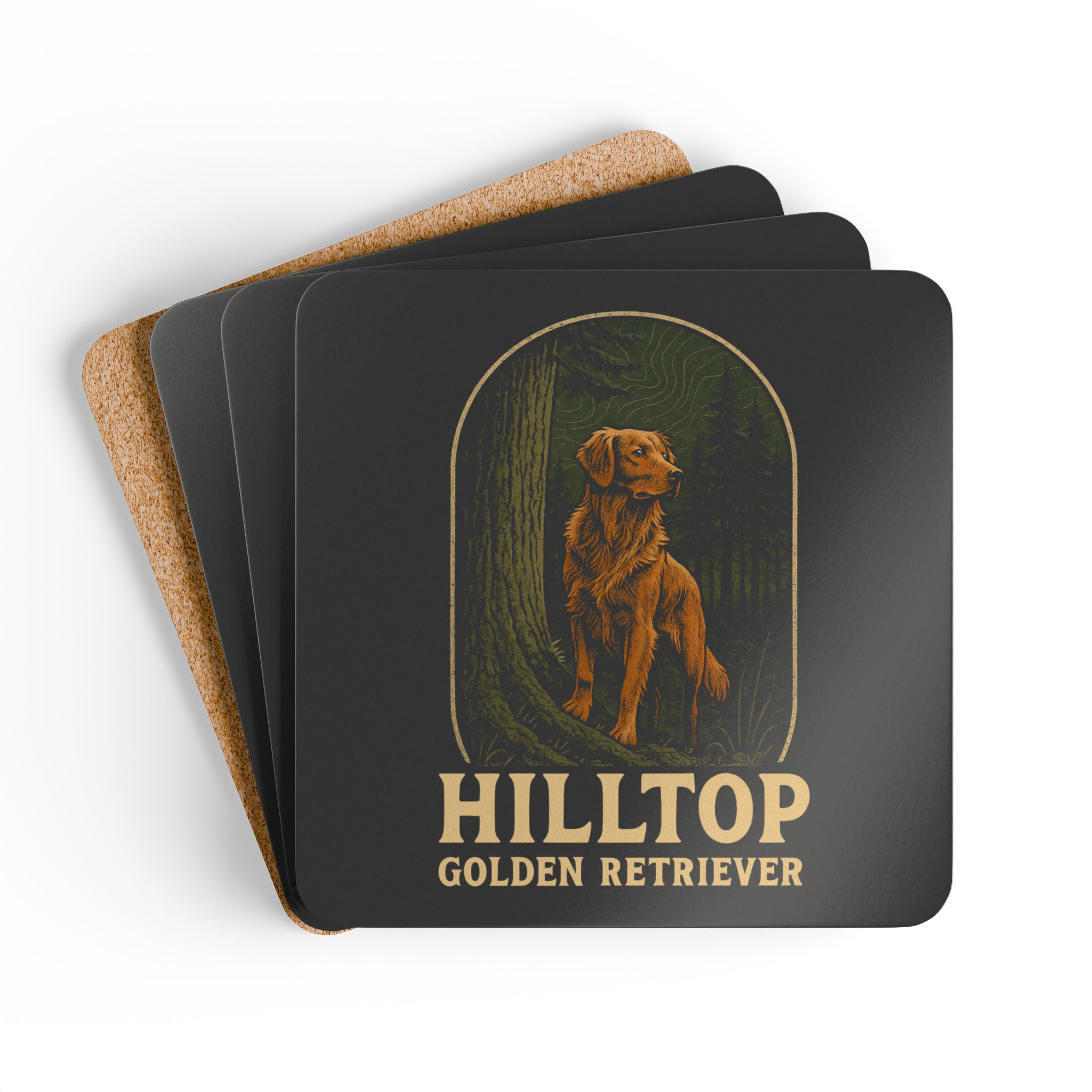 Hilltop Golden Retriever Corkwood Coaster Set