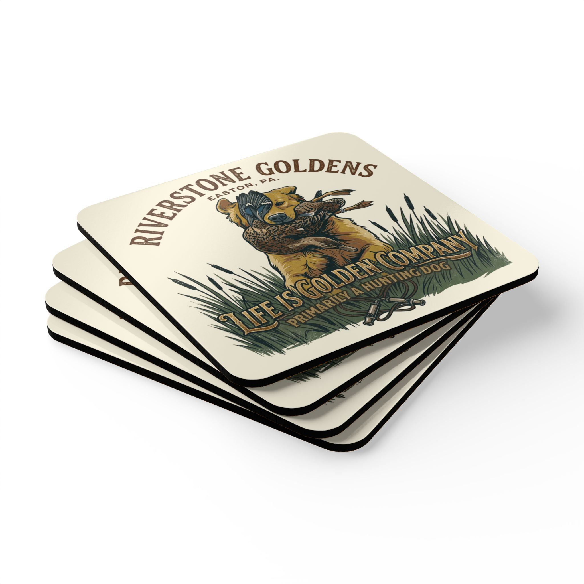 Riverstone Goldens Hunting Corkwood Coaster Set