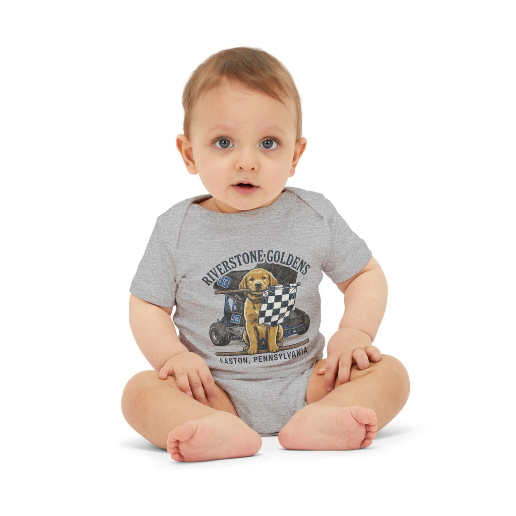 Riverstone Goldens Racing Baby Onesie