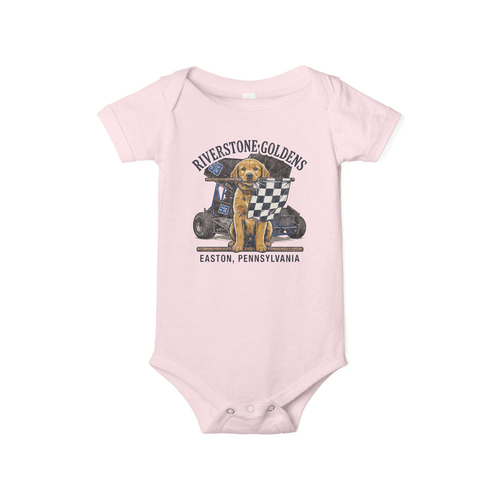 Riverstone Goldens Racing Baby Onesie