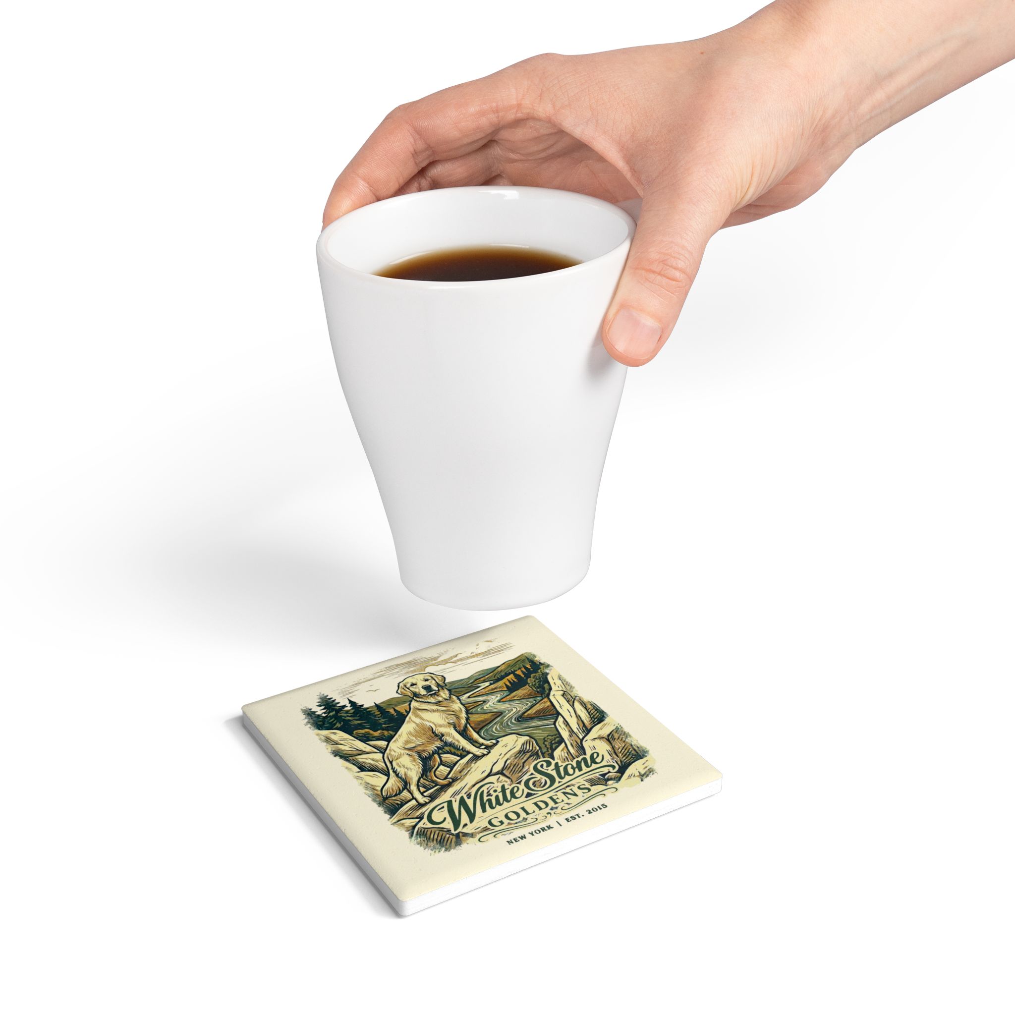 White Stone Goldens Ceramic Coaster