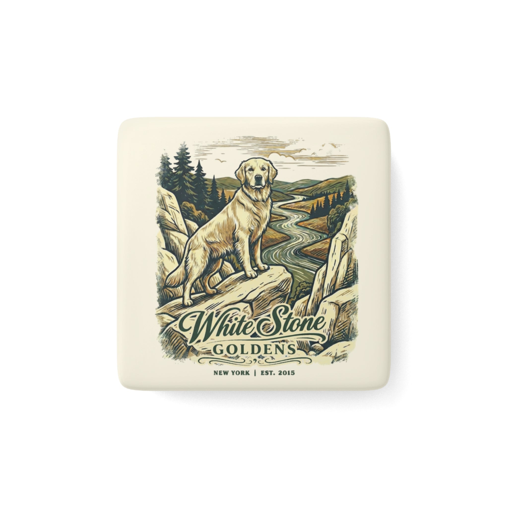 White Stone Goldens Ceramic Magnet