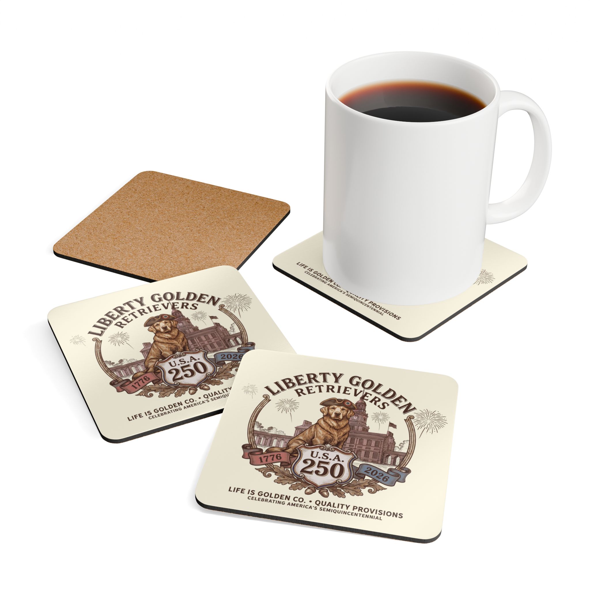 Liberty Semiquincentennial Corkwood Coaster Set