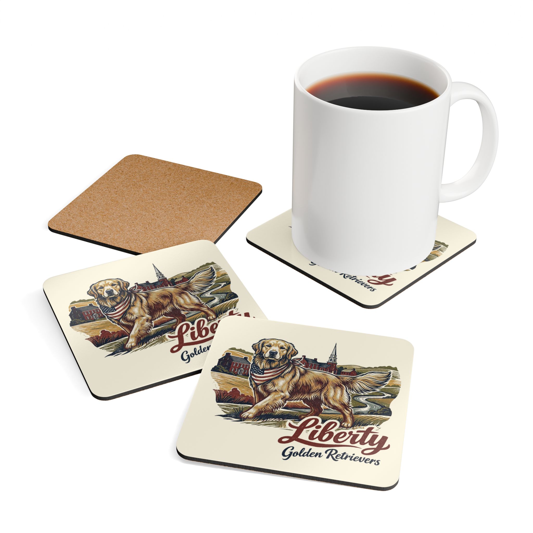 Liberty Golden Retrievers Corkwood Coaster Set