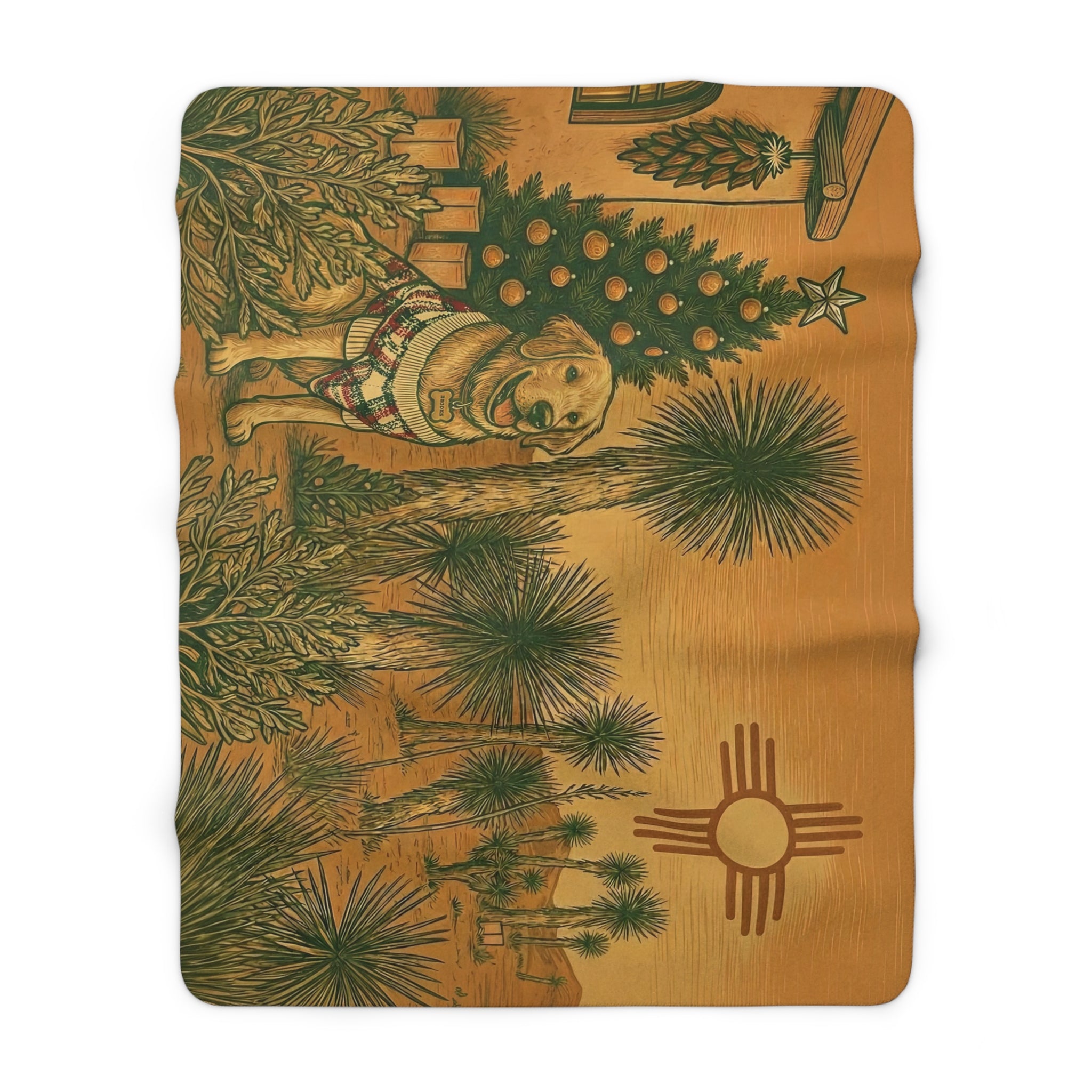 New Mexico Golden Christmas Cozy Sherpa Fleece Blanket