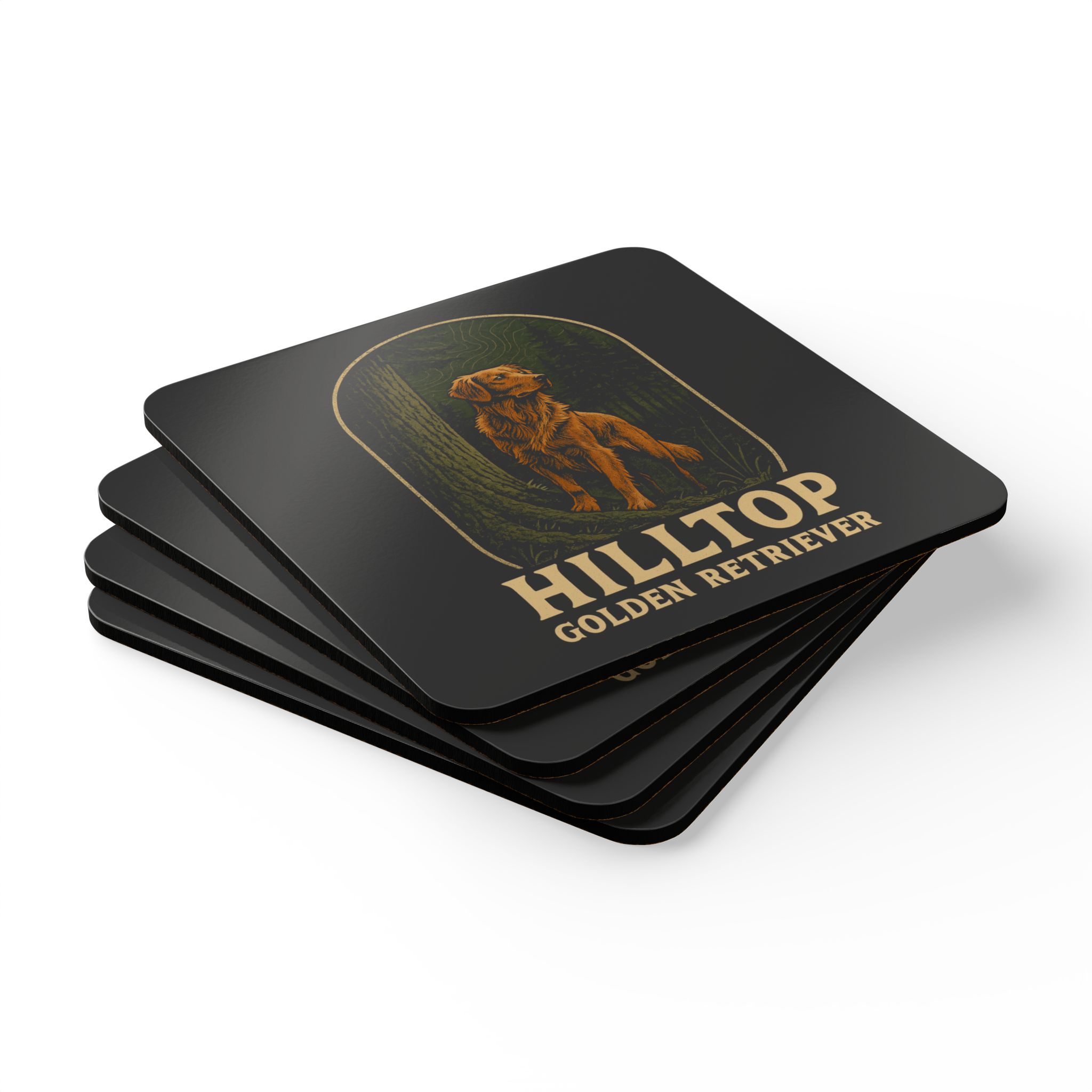 Hilltop Golden Retriever Corkwood Coaster Set