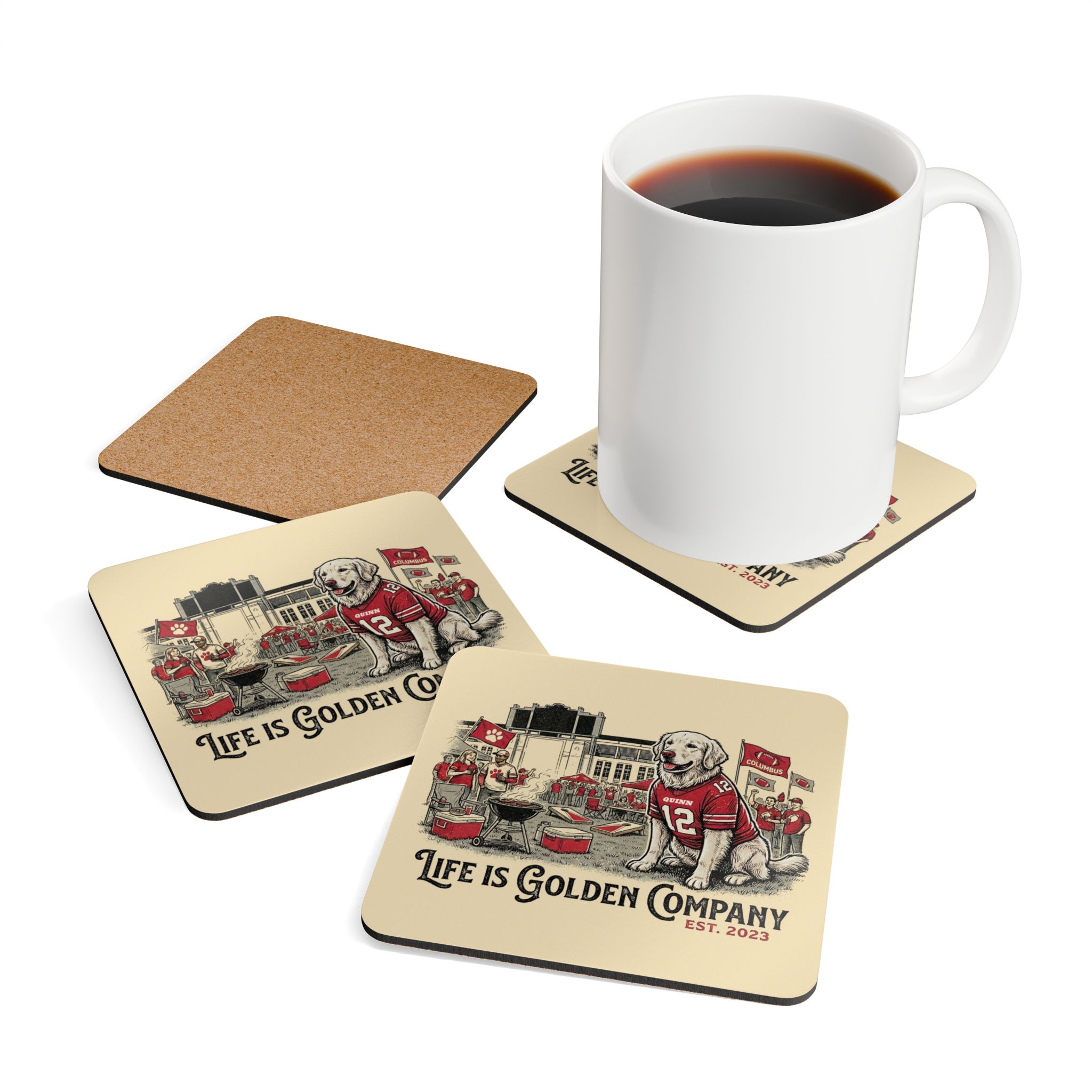 Cheering on the Teams Corkwood Coaster Set