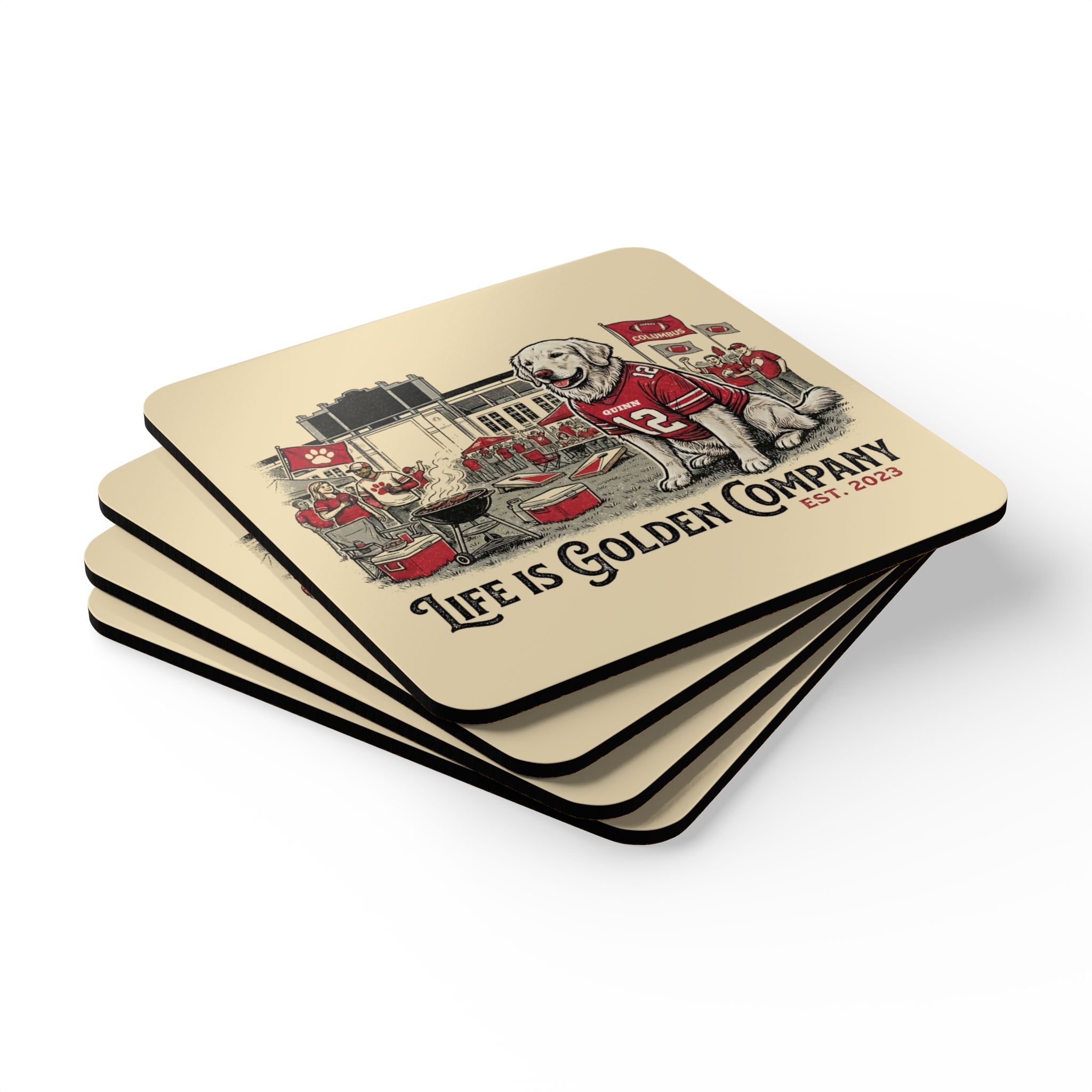 Cheering on the Teams Corkwood Coaster Set
