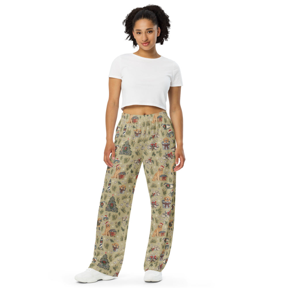 Crab Pot Christmas Wide-Leg Pajama Pants — Women's Front