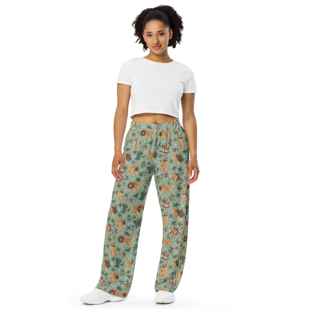 Retrieving Christmas Wide-Leg Pajama Pants — Women's Front