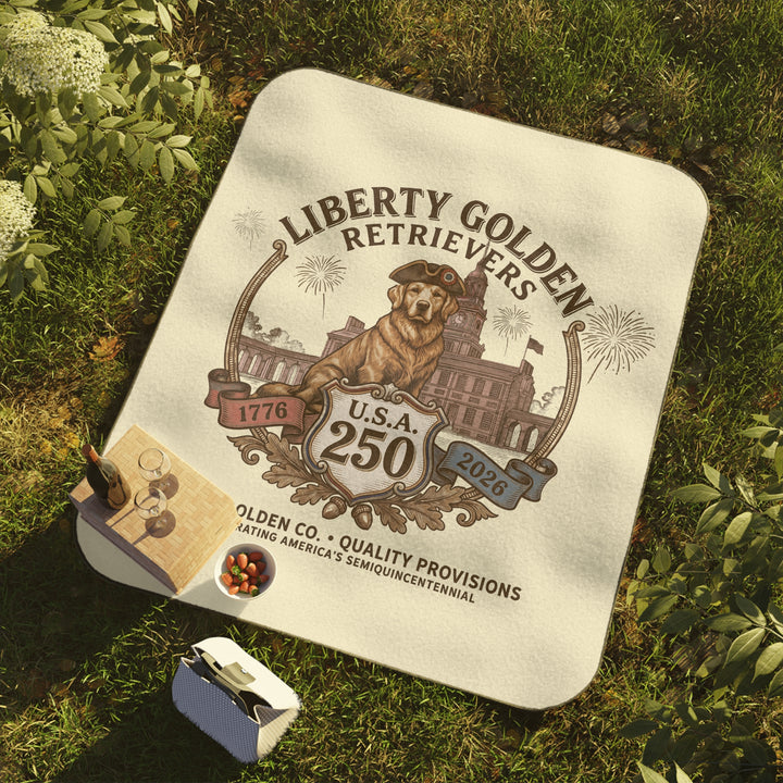 Liberty Goldens Semiquincentennial Picnic Blanket with Water Resistant Backing
