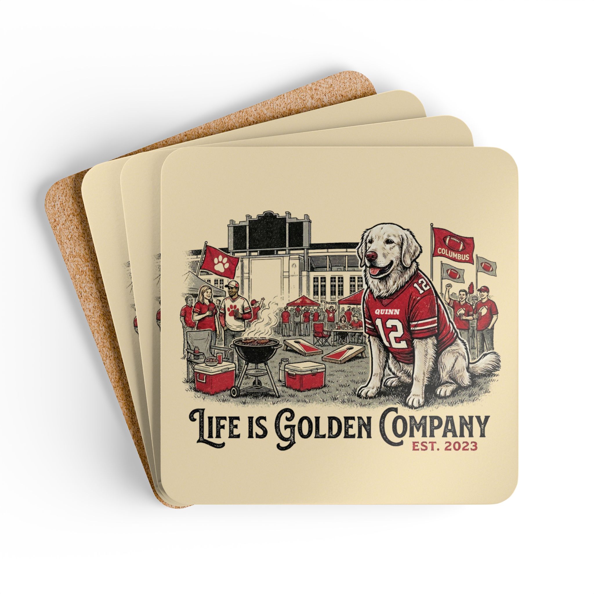 Cheering on the Teams Corkwood Coaster Set
