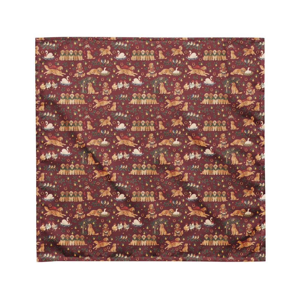 Five Golden Rings Matching Dog Bandana — Flat Front