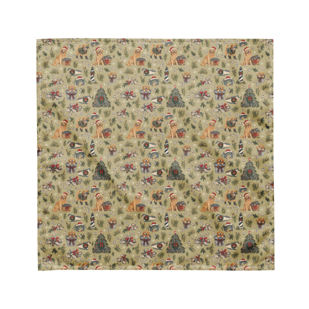 Crab Pot Christmas Matching Dog Bandana — Flat Front