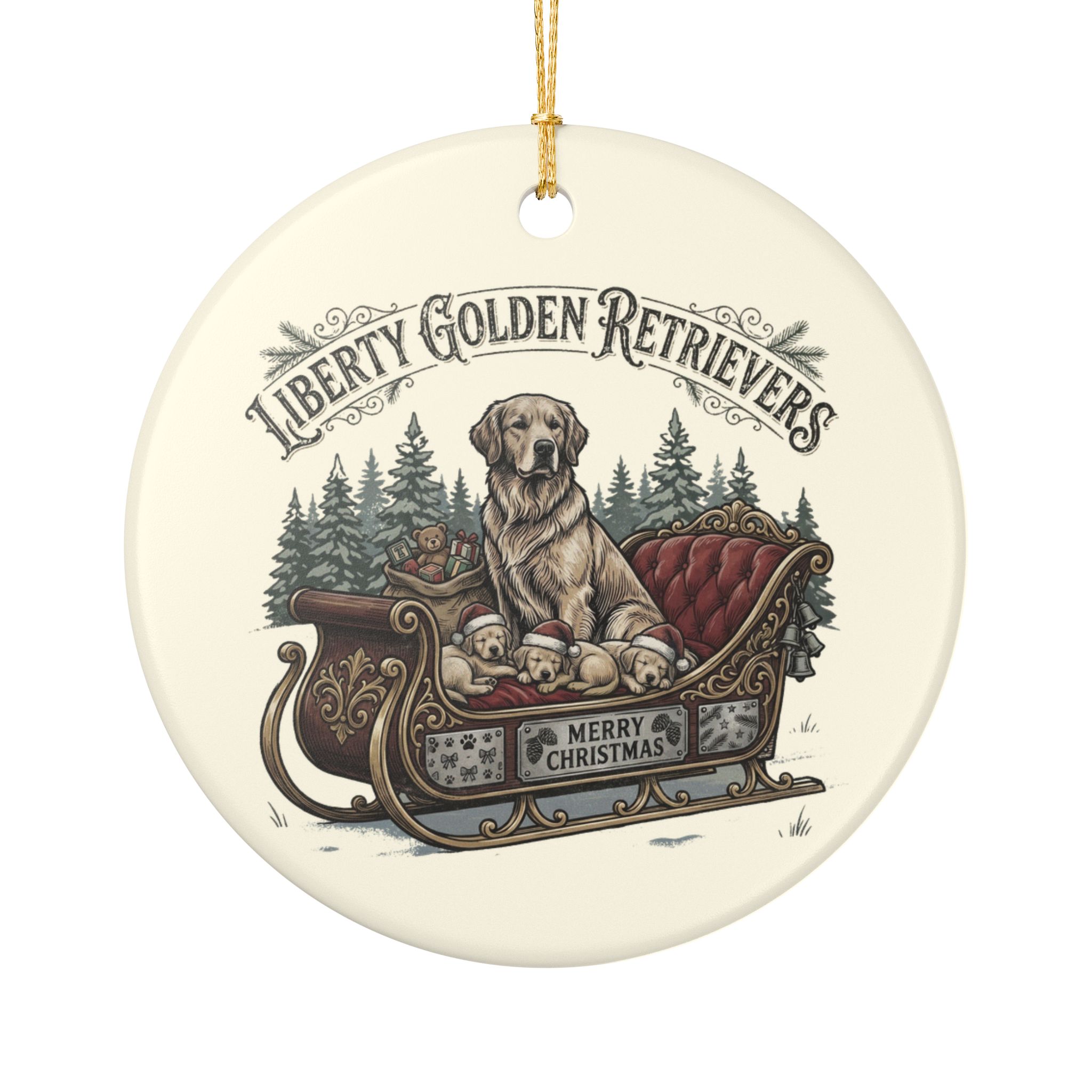 Liberty Goldens Christmas Ceramic Ornament