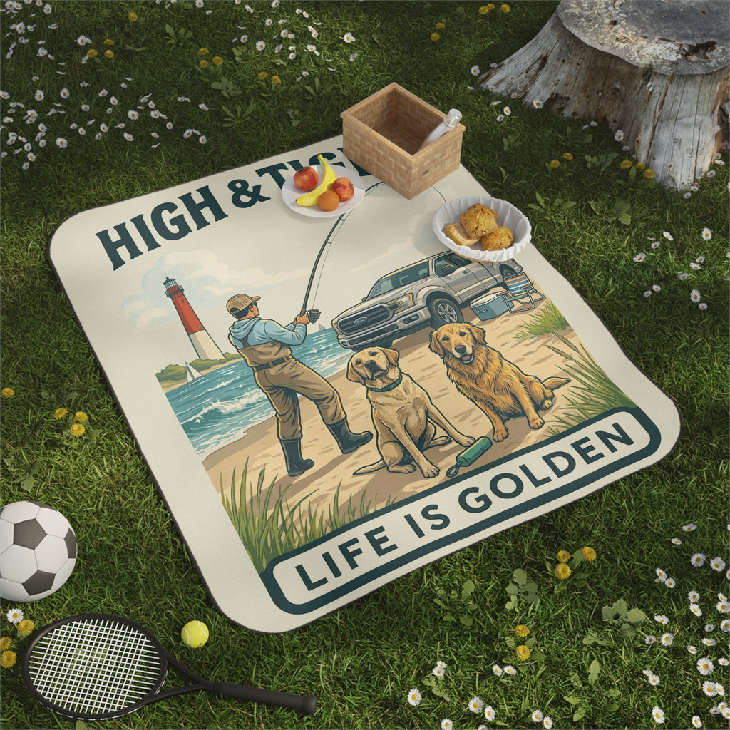 High and Tight Summer  Picnic Blanket with Water Resistant Backing