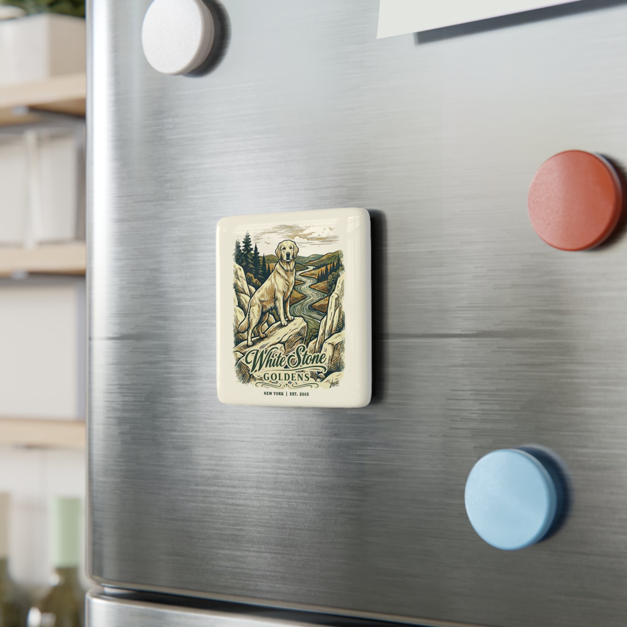 White Stone Goldens Ceramic Magnet