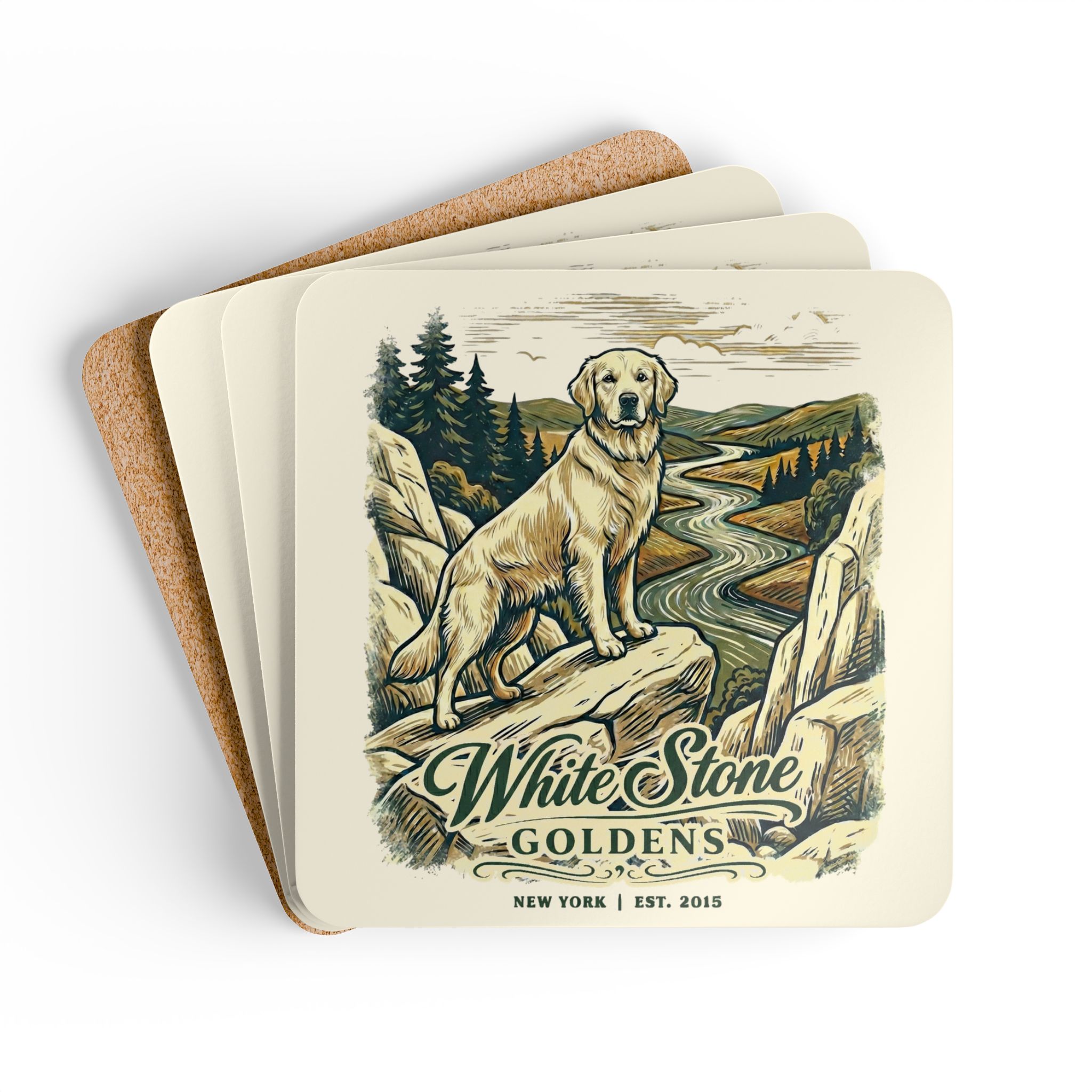 White Stone Goldens Corkwood Coaster Set