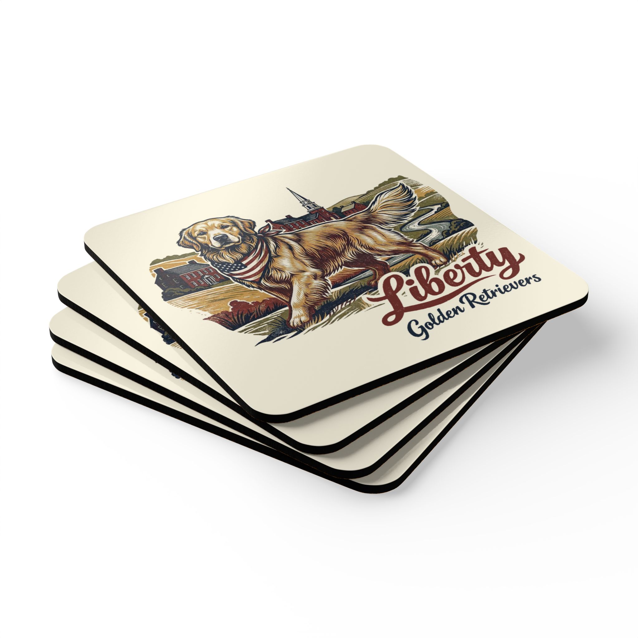 Liberty Golden Retrievers Corkwood Coaster Set