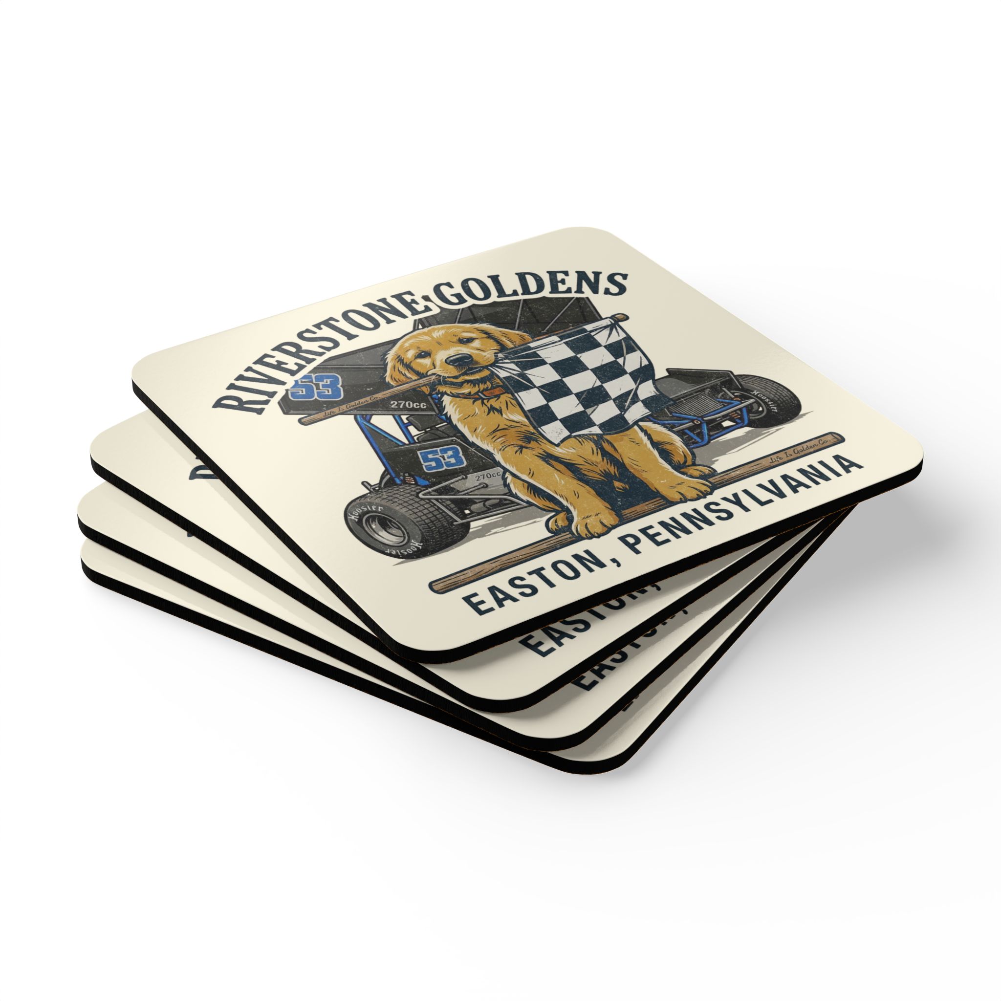 Riverstone Goldens Racing Corkwood Coaster Set
