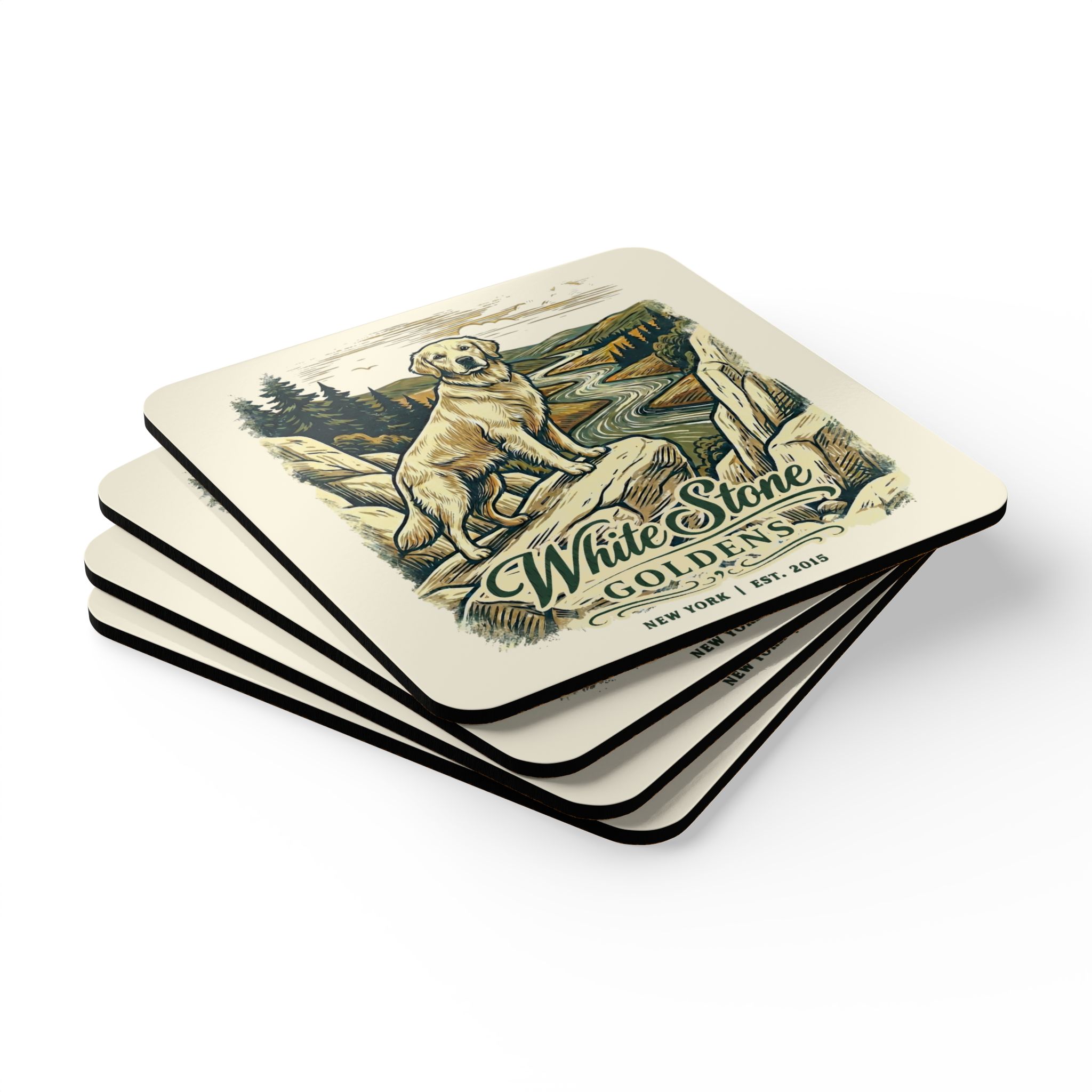 White Stone Goldens Corkwood Coaster Set