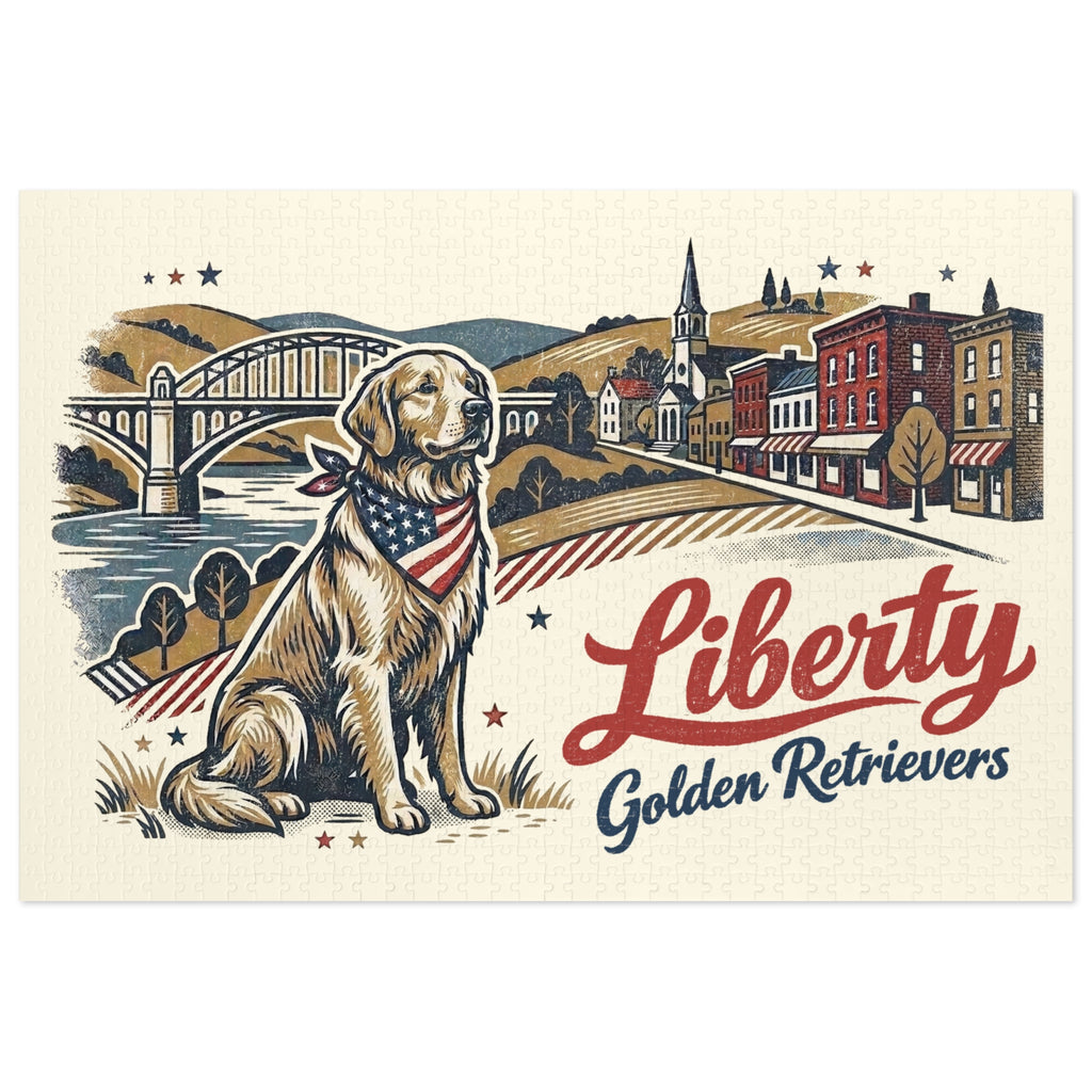 Liberty Golden Retrievers II 1000 piece Jigsaw Puzzle with Tin