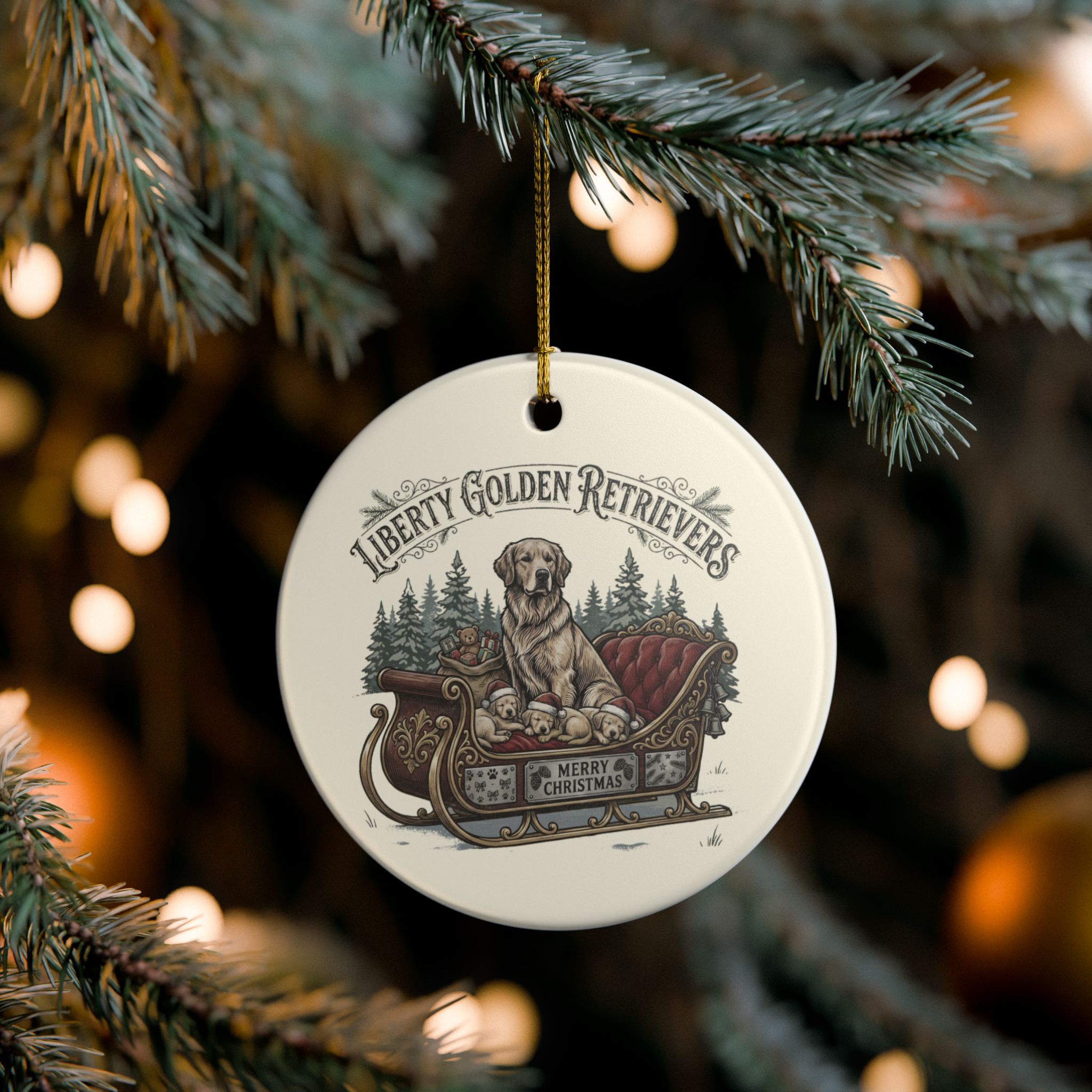 Liberty Goldens Christmas Ceramic Ornament