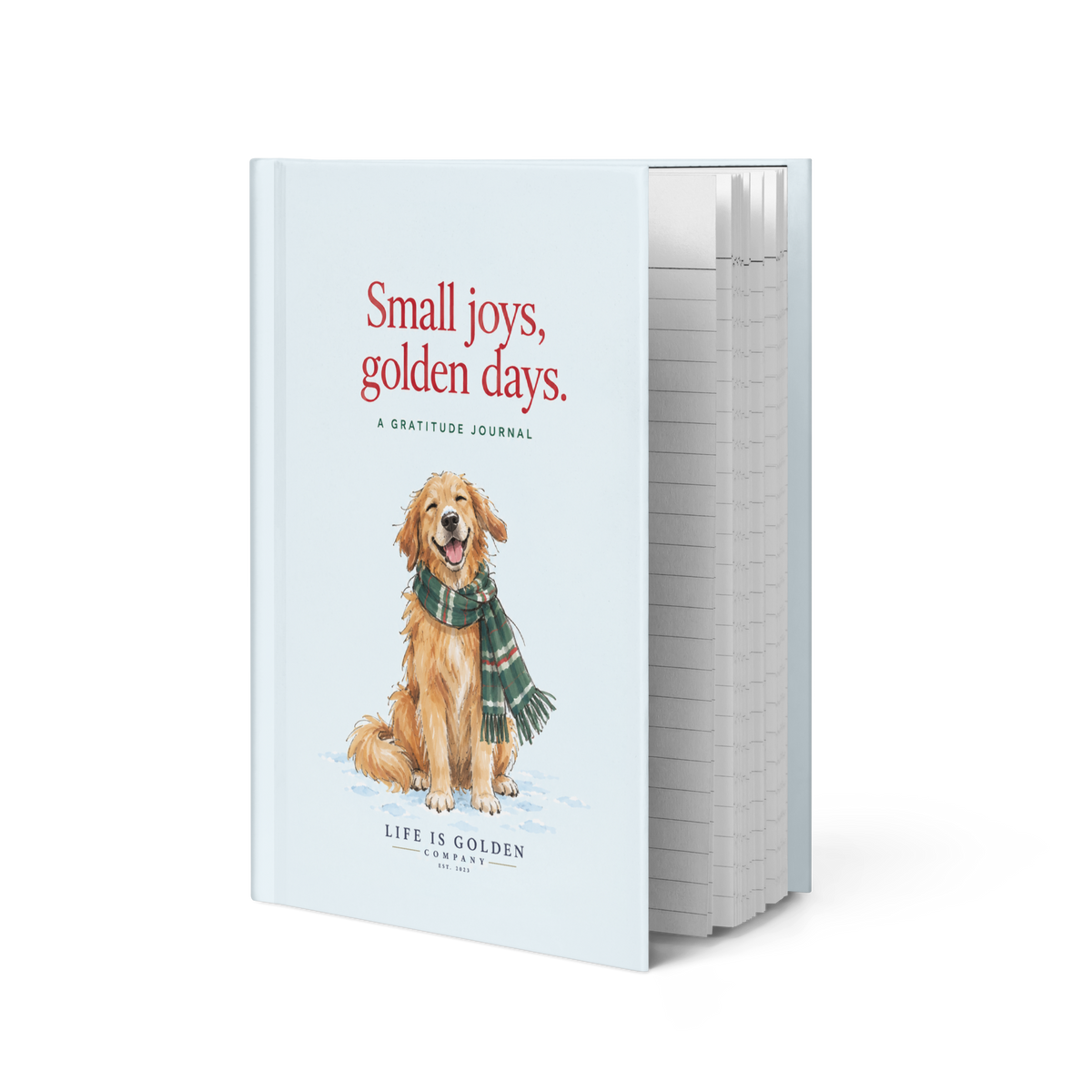 Small Joys, Golden Days — angled view of the 5.75 by 8 inch hardcover journal